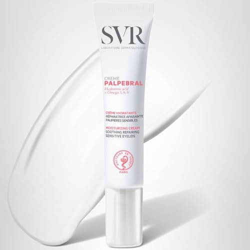 SVR Palpebral Eye Cream vial next to clean lens case for eye-friendly routine
