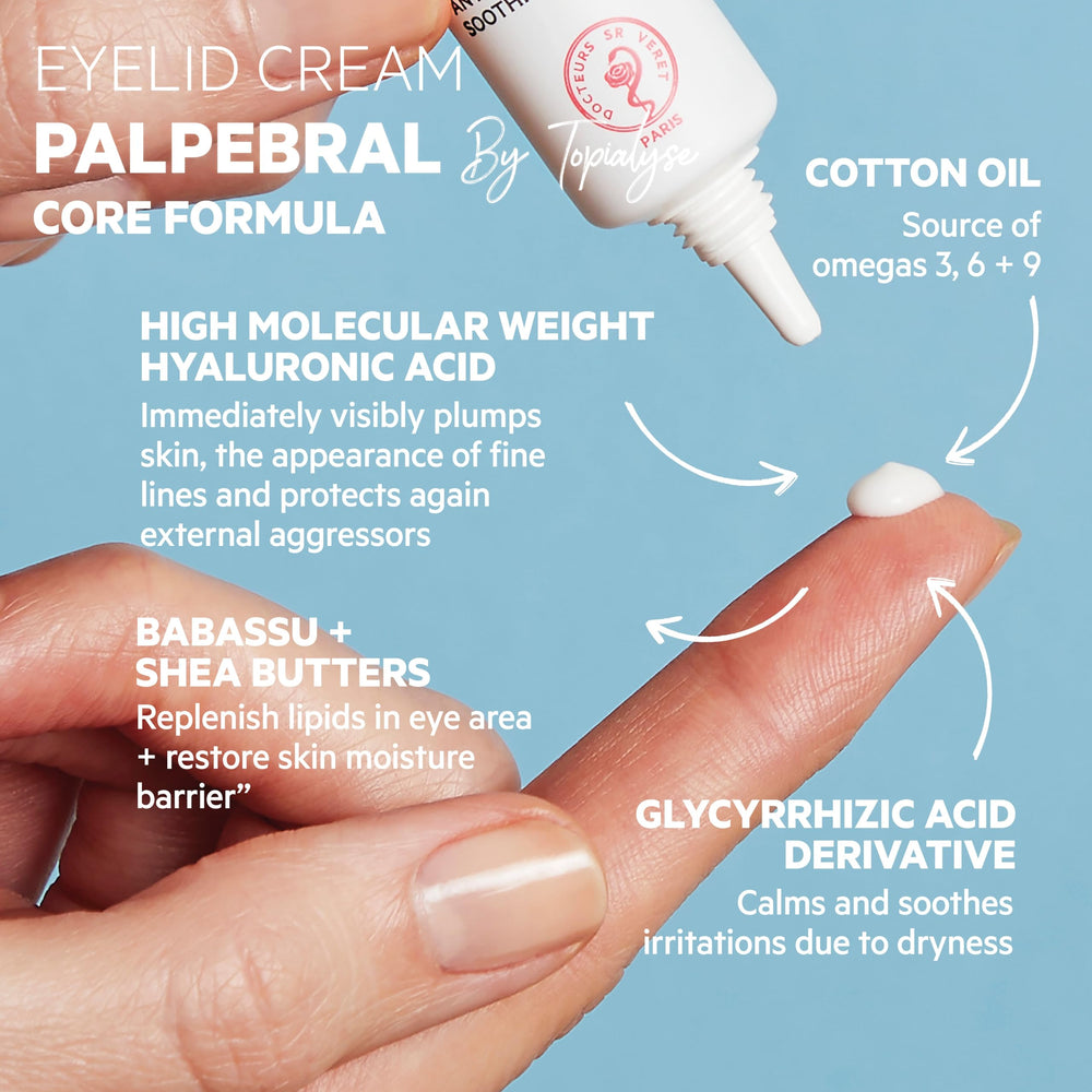 SVR Palpebral Eye Cream swatch on eyelid contour area for moisturized skin