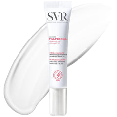 SVR Palpebral Eye Cream tube close-up showing fragrance-free soothing formula for dry eyelids