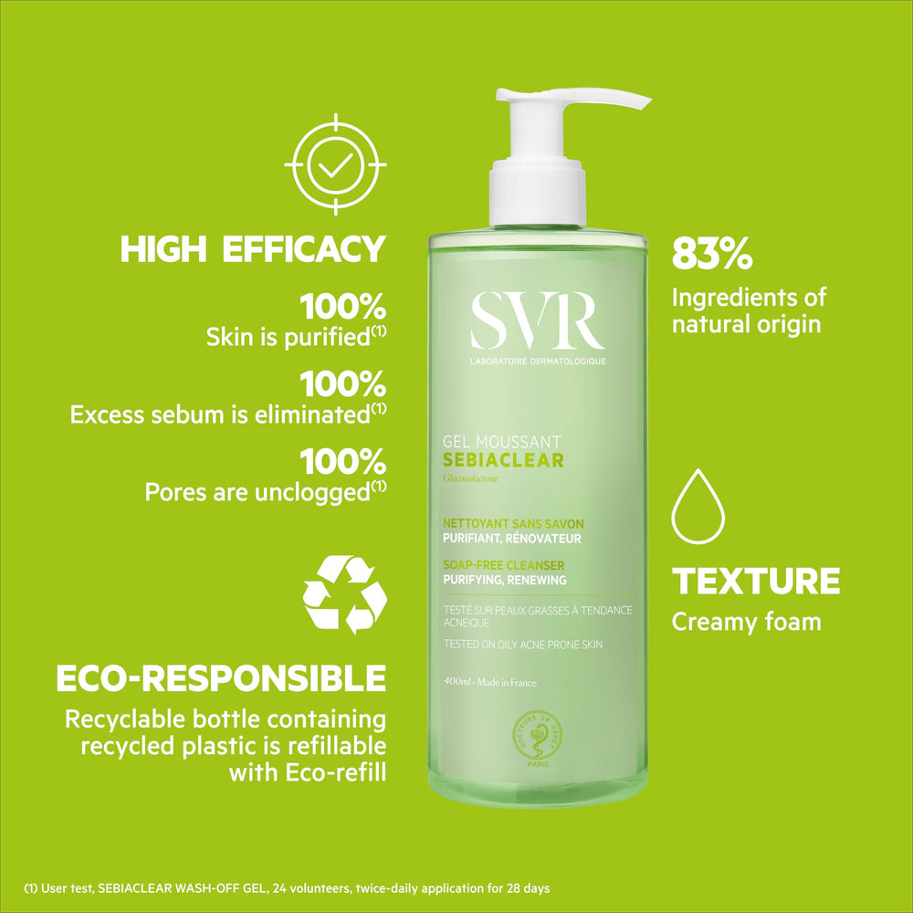 SVR Sebiaclear closeup shows pores becoming clearer after use.