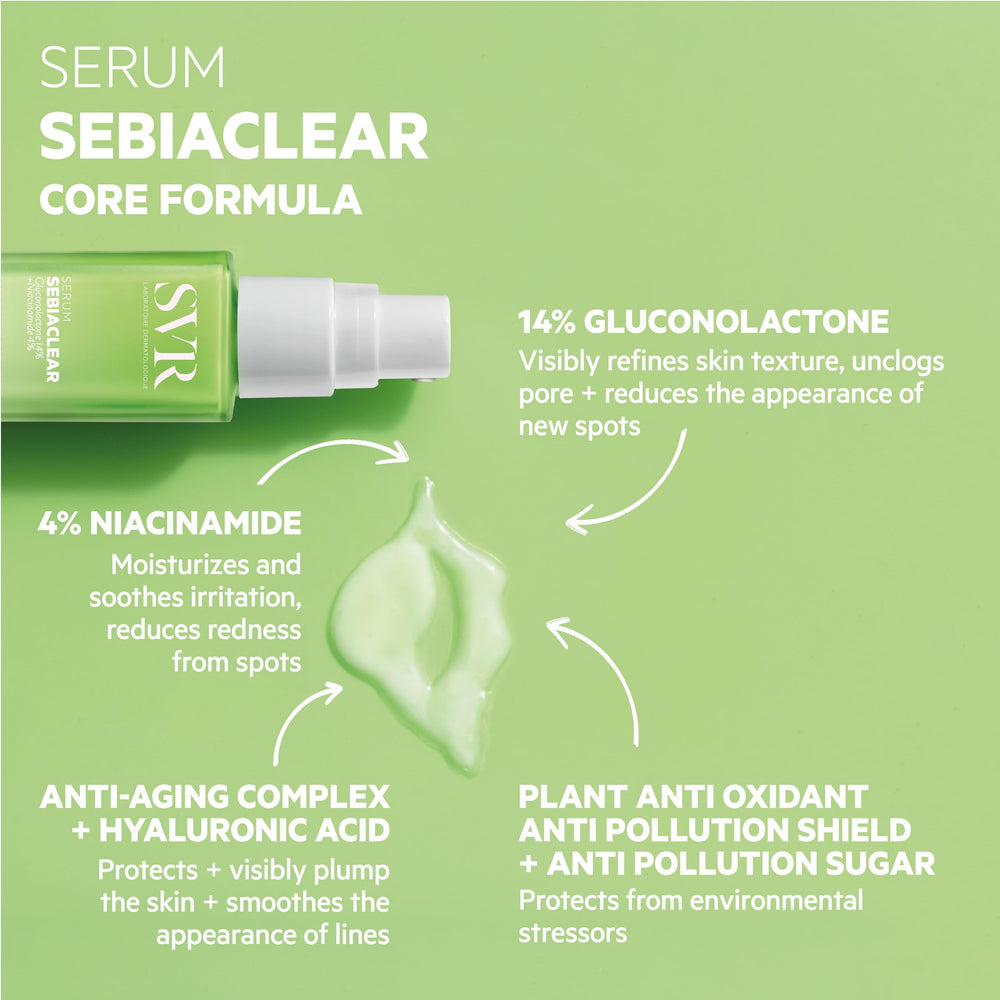 SVR Sebiaclear pores closeup shows tightened pores and smoother skin