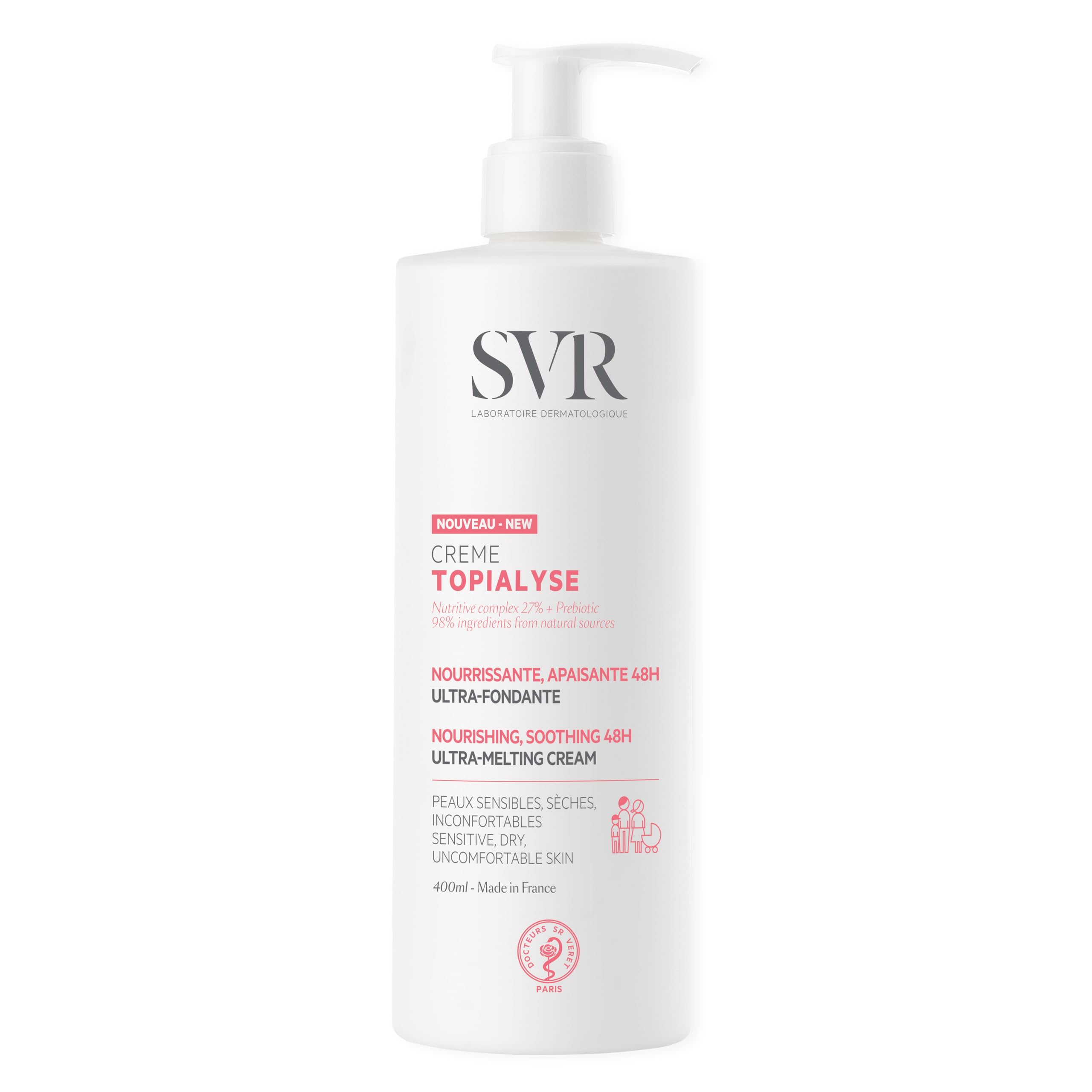 SVR Topialyse cream bottle shows daily moisturizing for dry skin.