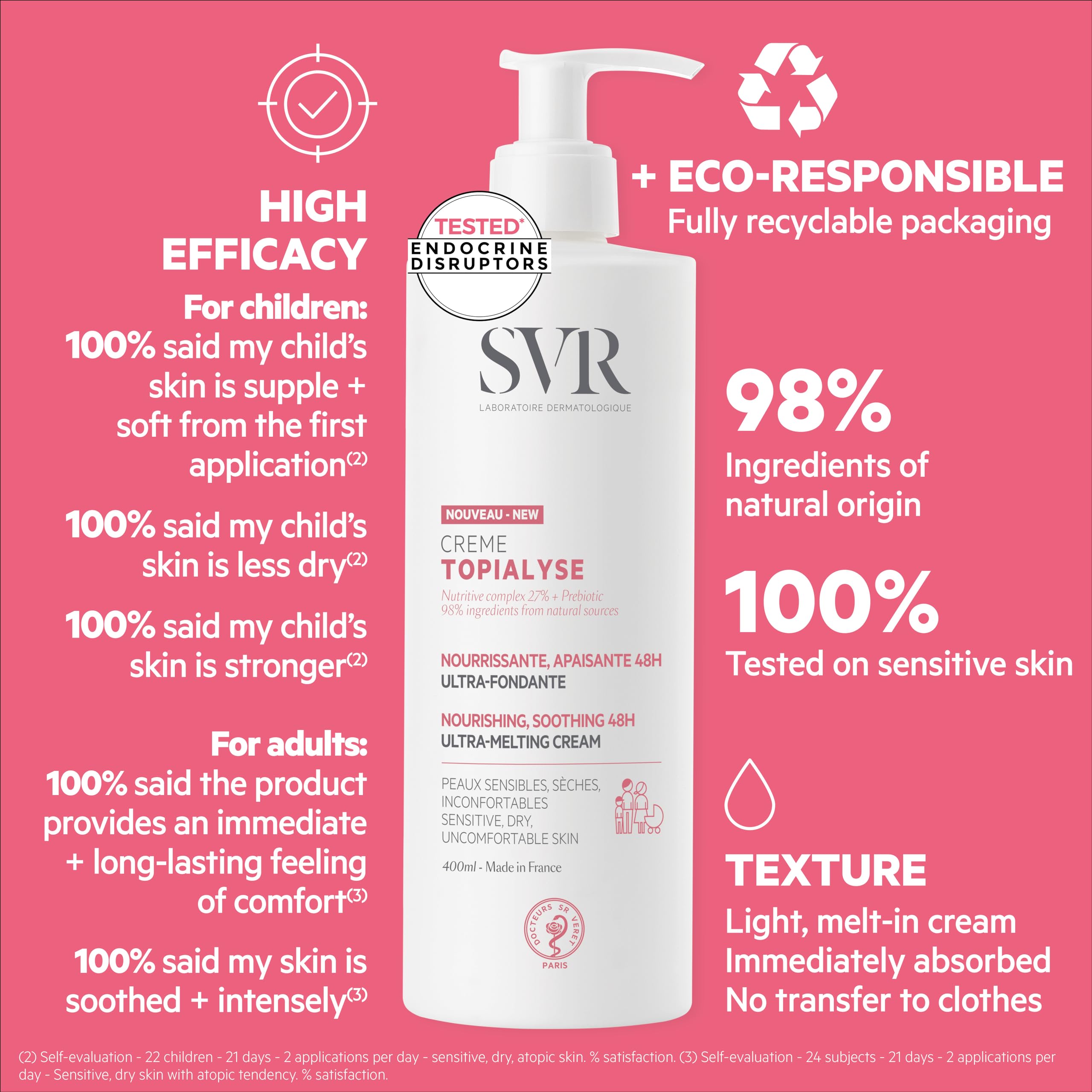 SVR Topialyse with shea butter and plant oils shown as nourishing ingredients.