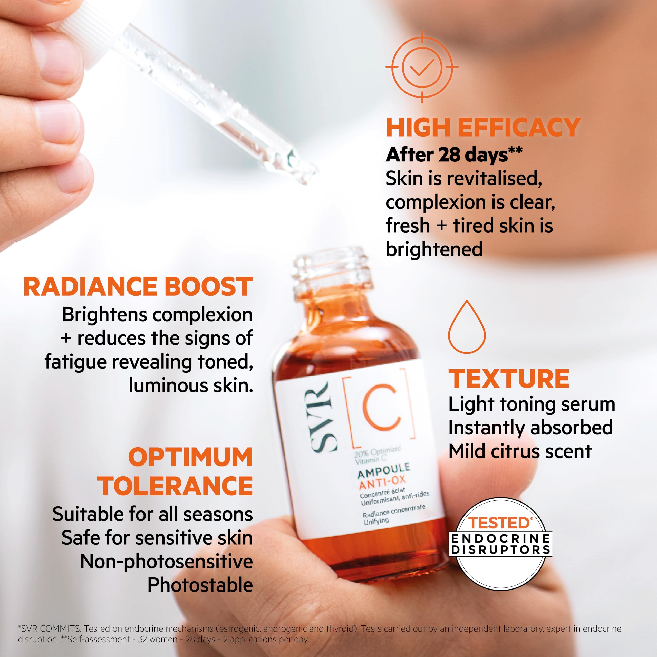 SVR Vitamin C Brightening Serum close-up of uneven tone illustrates brightening effect.