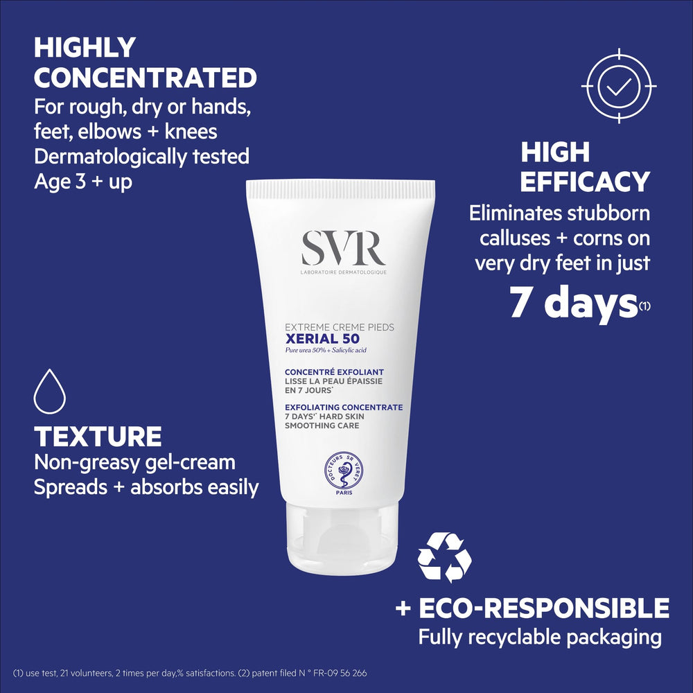 Foot being treated on very dry skin with SVR Xerial 50 Extreme