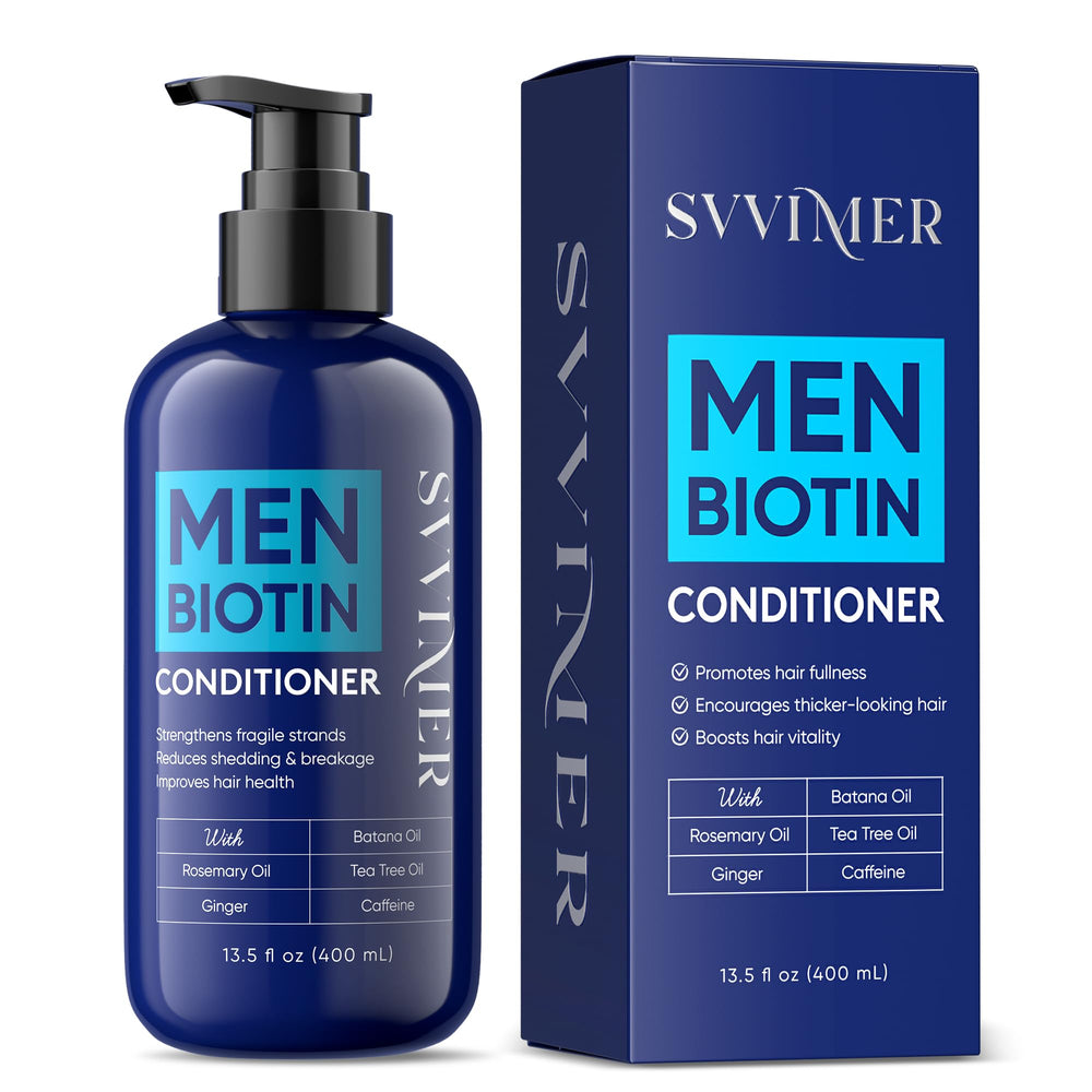 Svvimer Biotin Hair Conditioner bottle highlights branding for thicker-looking hair.