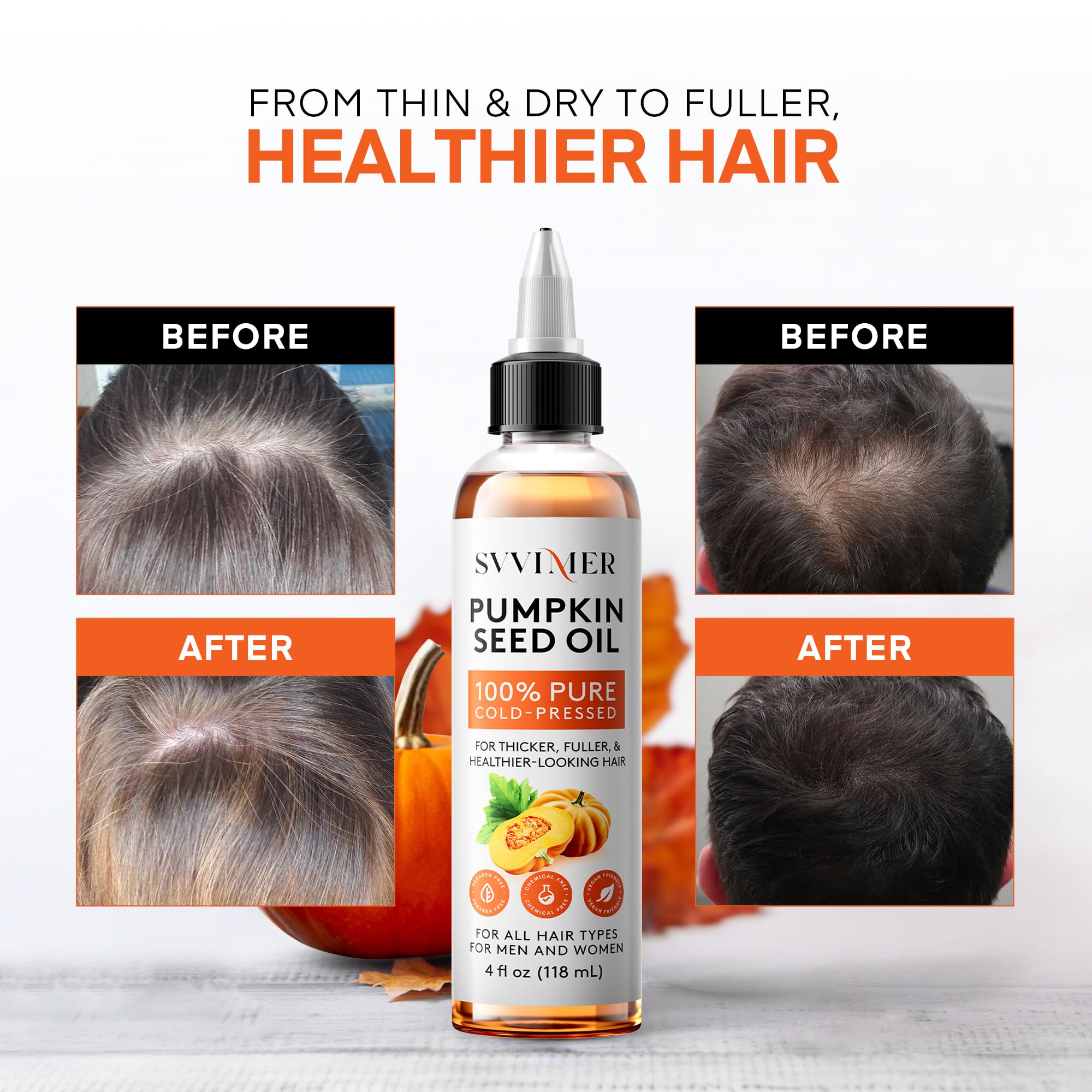 Svvimer pumpkin seed oil applied to dry hair showing deep hydration and shine