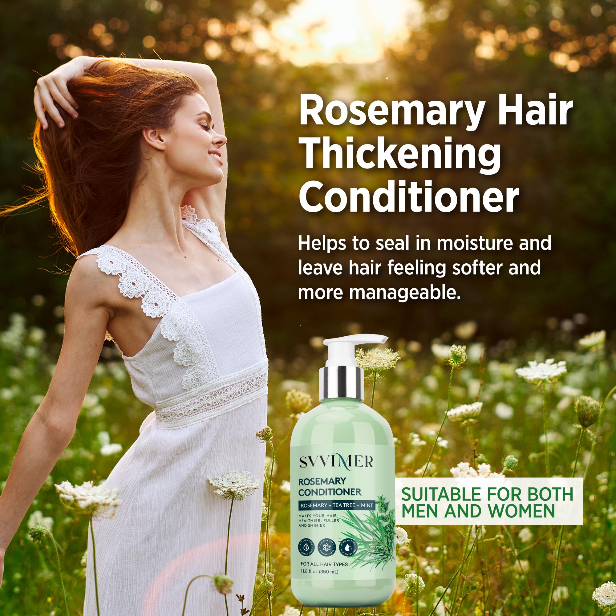 Svvimer rosemary conditioner packaging display showcasing sustainable, clean beauty.