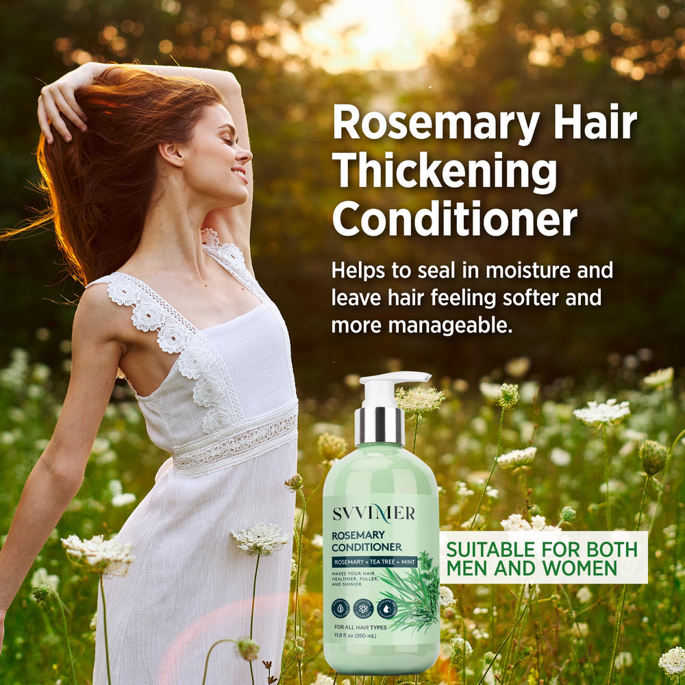 Svvimer rosemary conditioner packaging display showcasing sustainable, clean beauty.