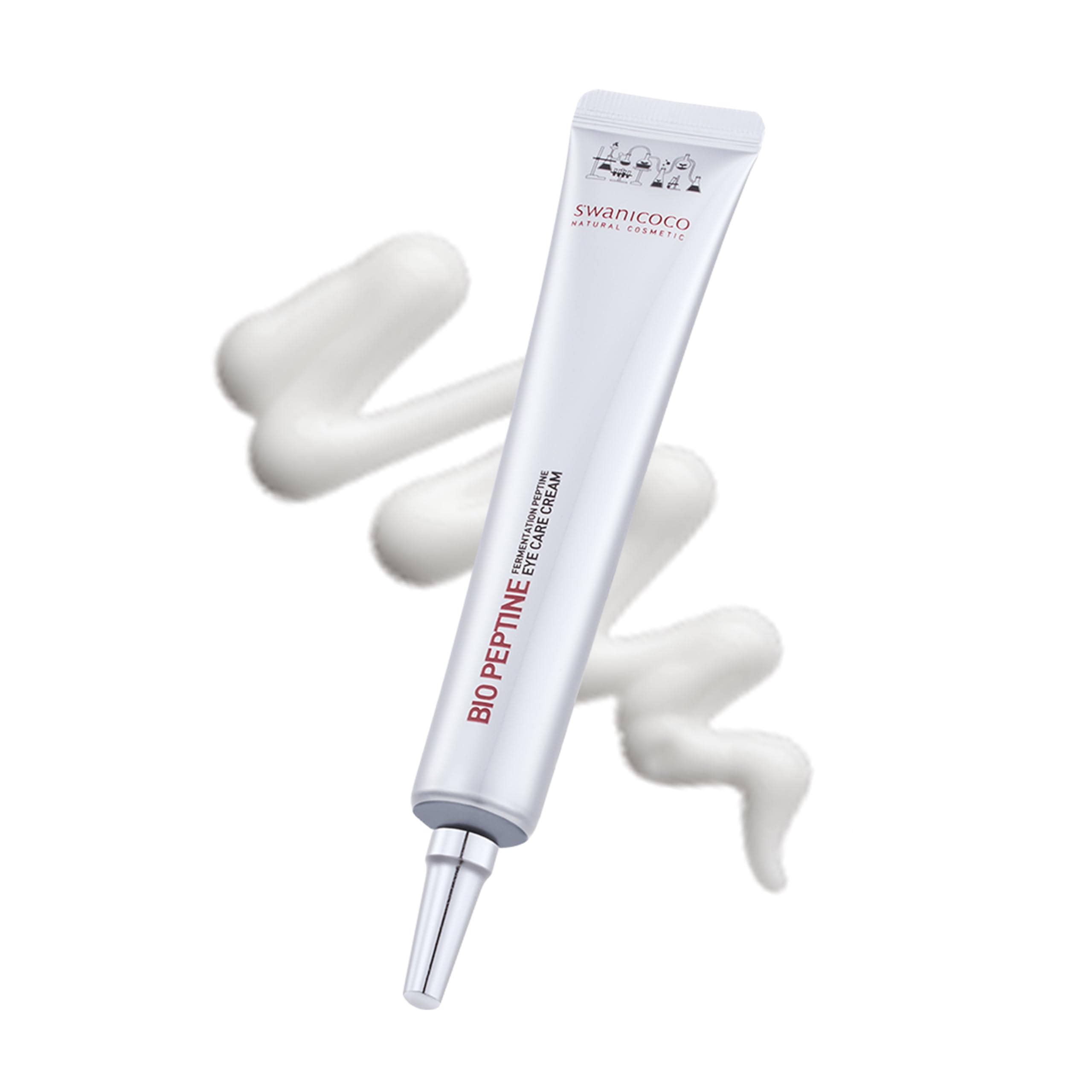 SWANICOCO pregnancy-safe eye cream packaging highlighting 8-peptide formula for firmer under-eye skin