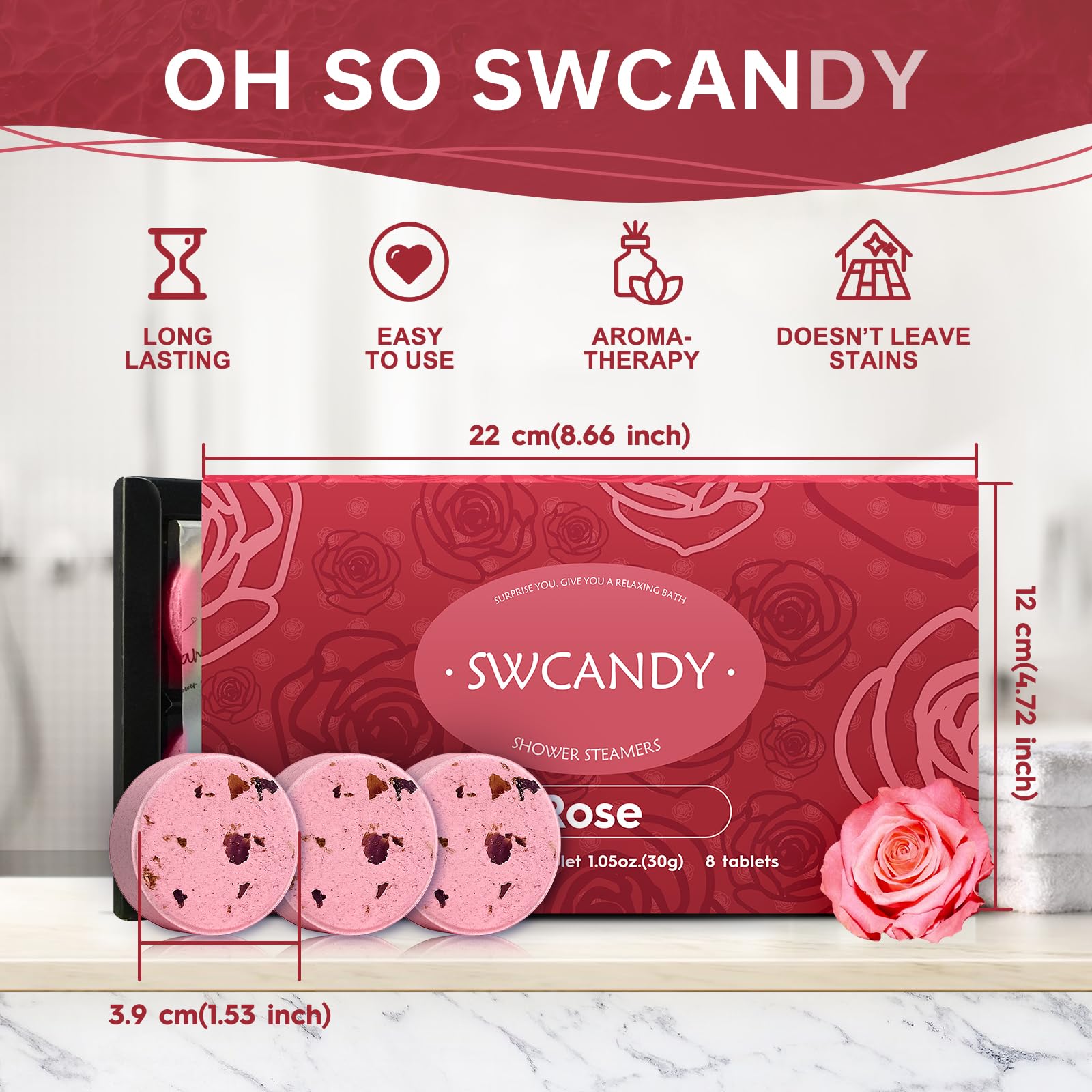 SWCANDY bath bombs shower bombs rose scent deliver soothing aroma.