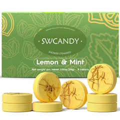 SWCANDY lemon mint shower steamers packaging ideal as a gift for birthdays