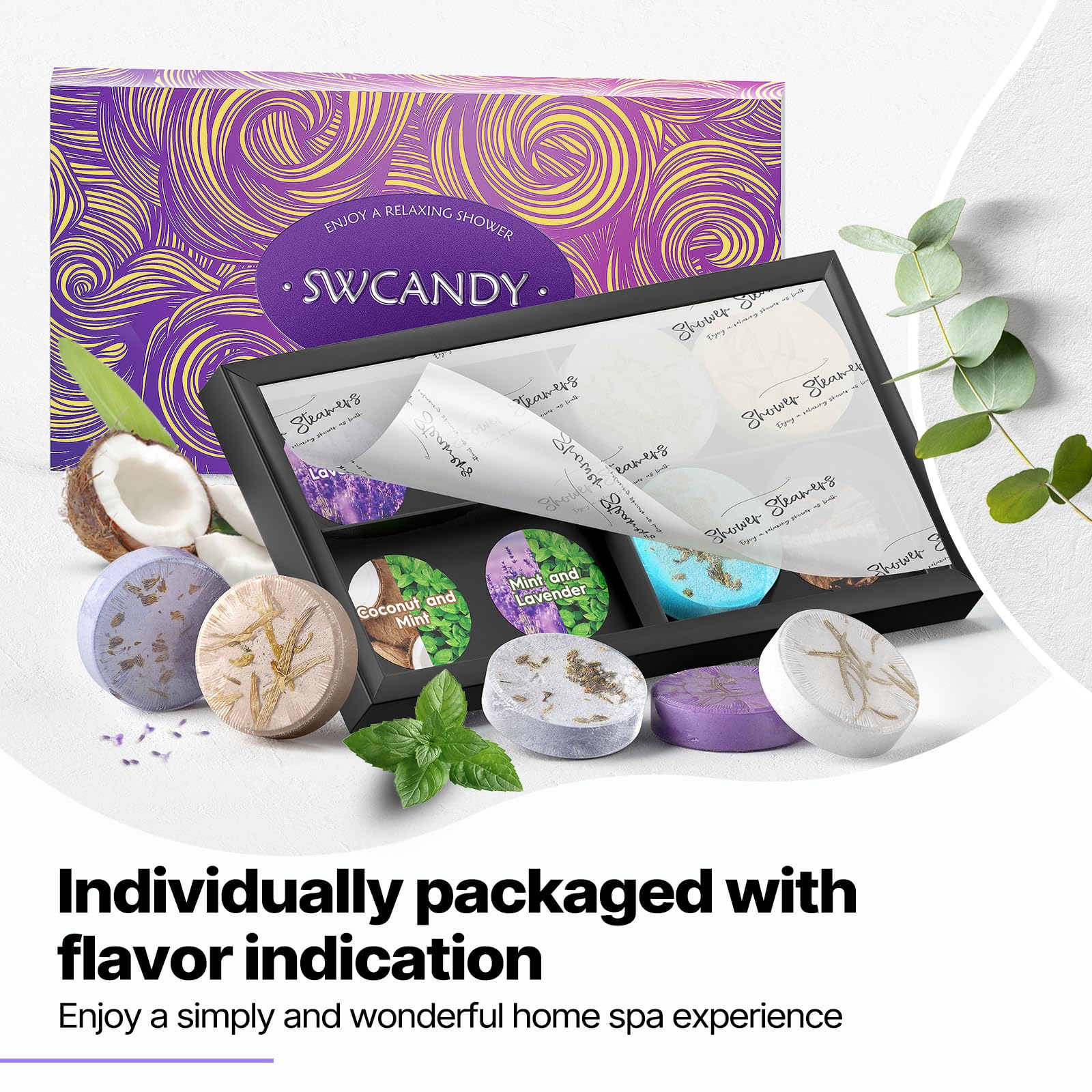SWCANDY Mint Eucalyptus steamers provide refreshing, fatigue-relief shower experience.