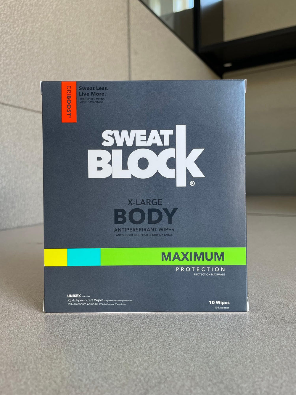 SweatBlock travel-case wipe, convenient for on-the-go dryness.
