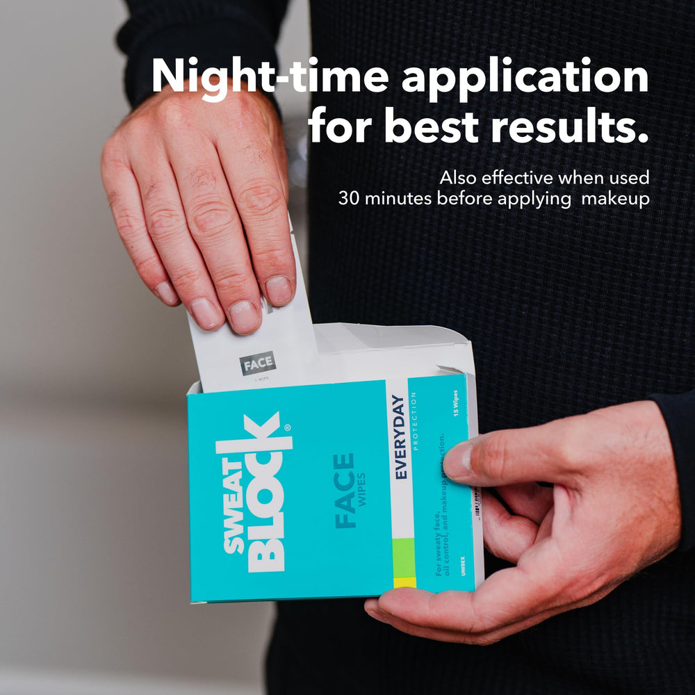 SweatBlock wipes in portable pouch for both men and women