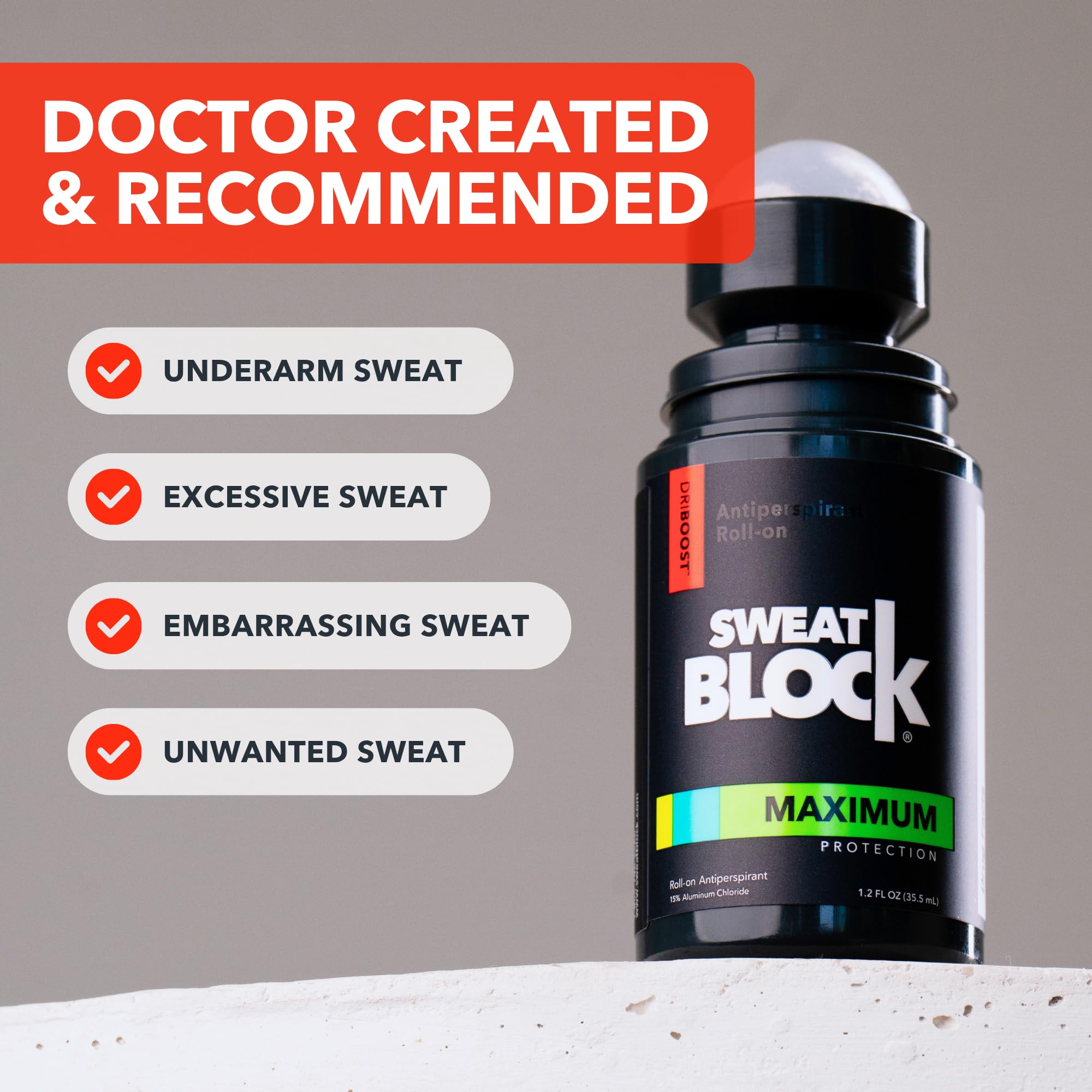 SweatBlock long-lasting dryness visual conveys days of protection.