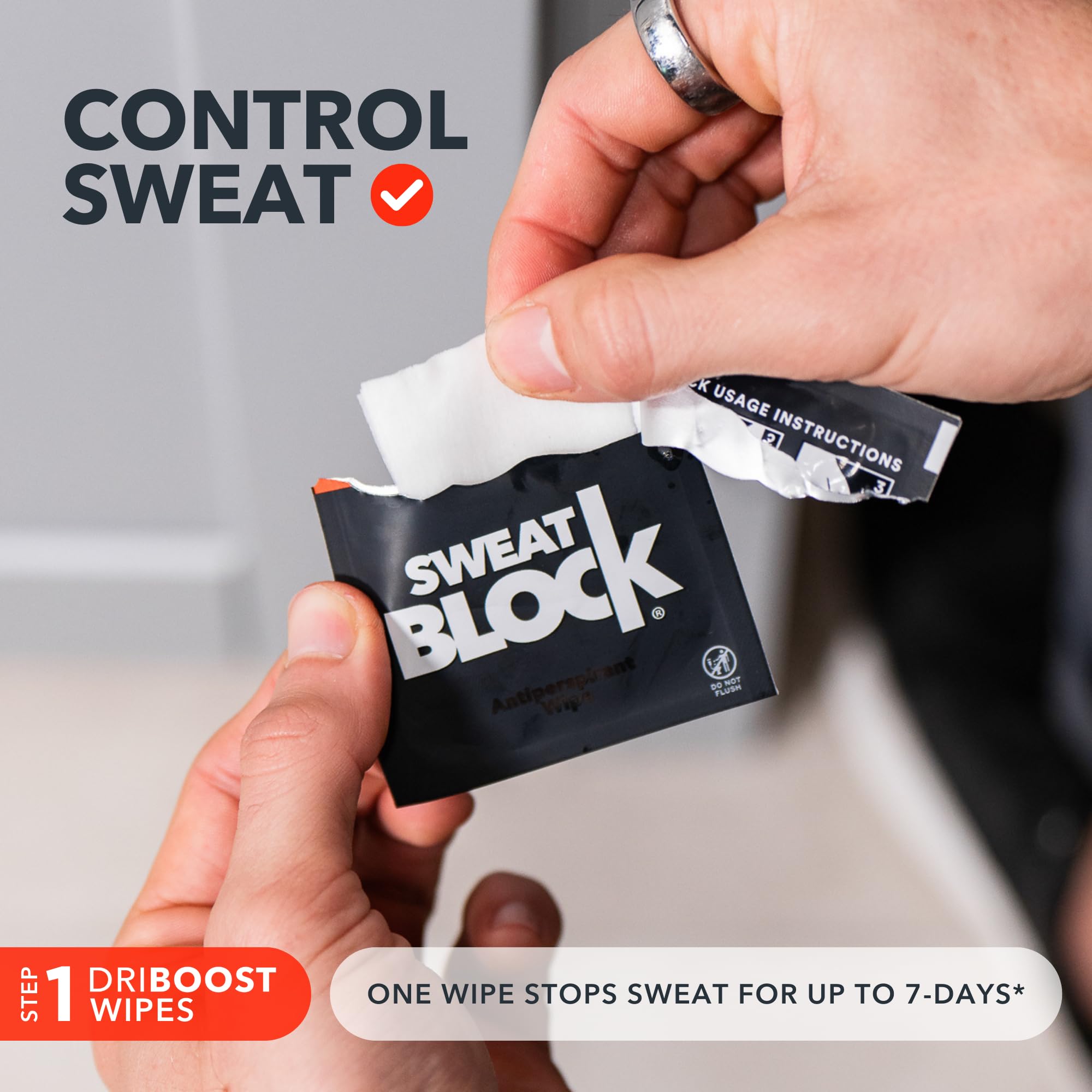 SweatBlock USA-made ingredients label underscores clean, paraben-free formula.
