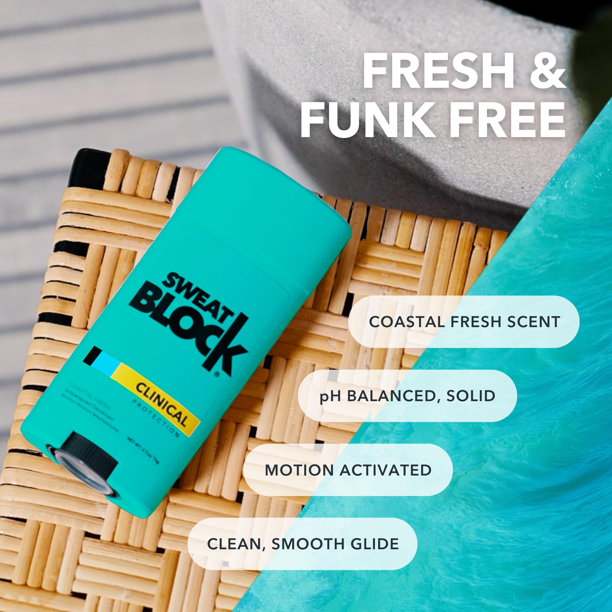 SweatBlock odor-control scene illustrates confident daily activities.