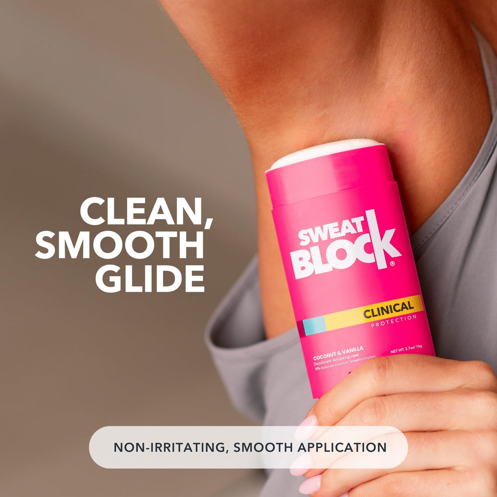 SweatBlock pure-safe ingredients banner, clean formula for sensitive skin.