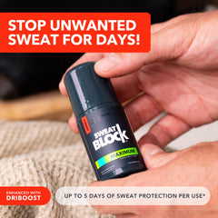 SweatBlock roll-on night-application scene demonstrates bedtime use.