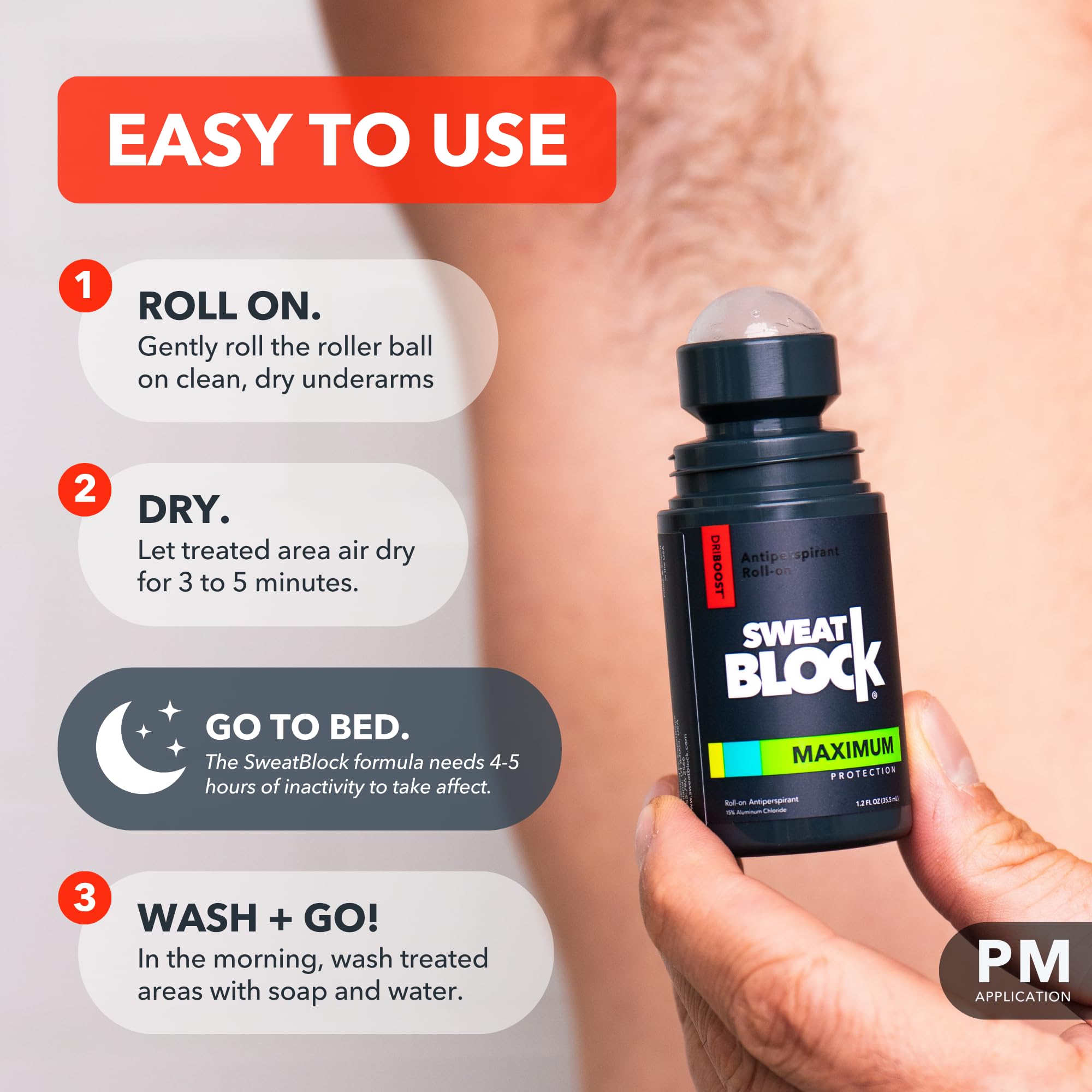 SweatBlock skin-friendly-formula closeup underscores gentle, effective protection.