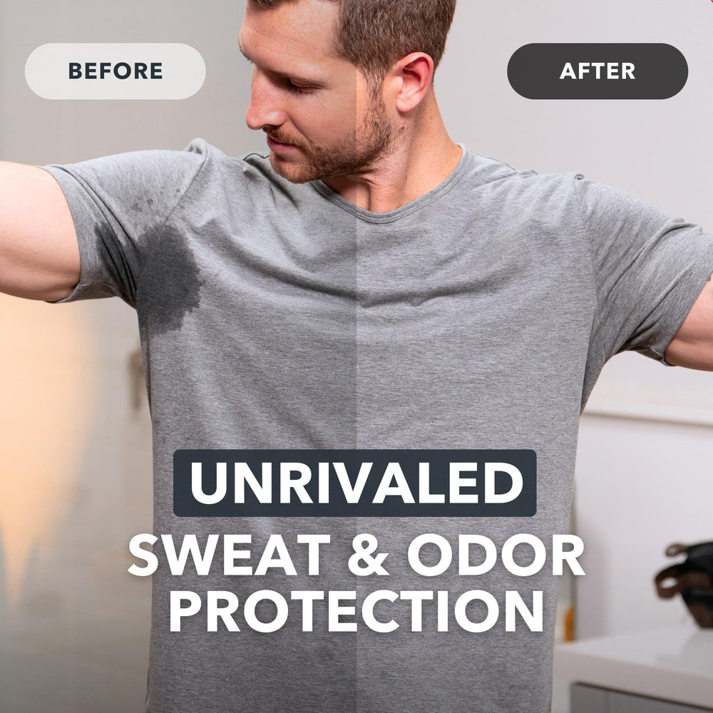 SweatBlock protection close-up demonstrates sweat defense coverage underarms.
