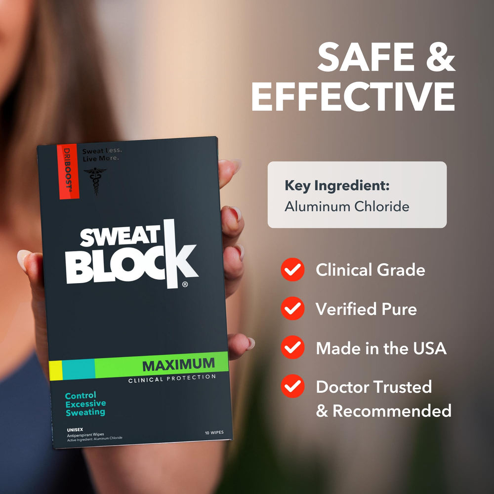 SweatBlock wipes night-use helps you wake up dry and confident.