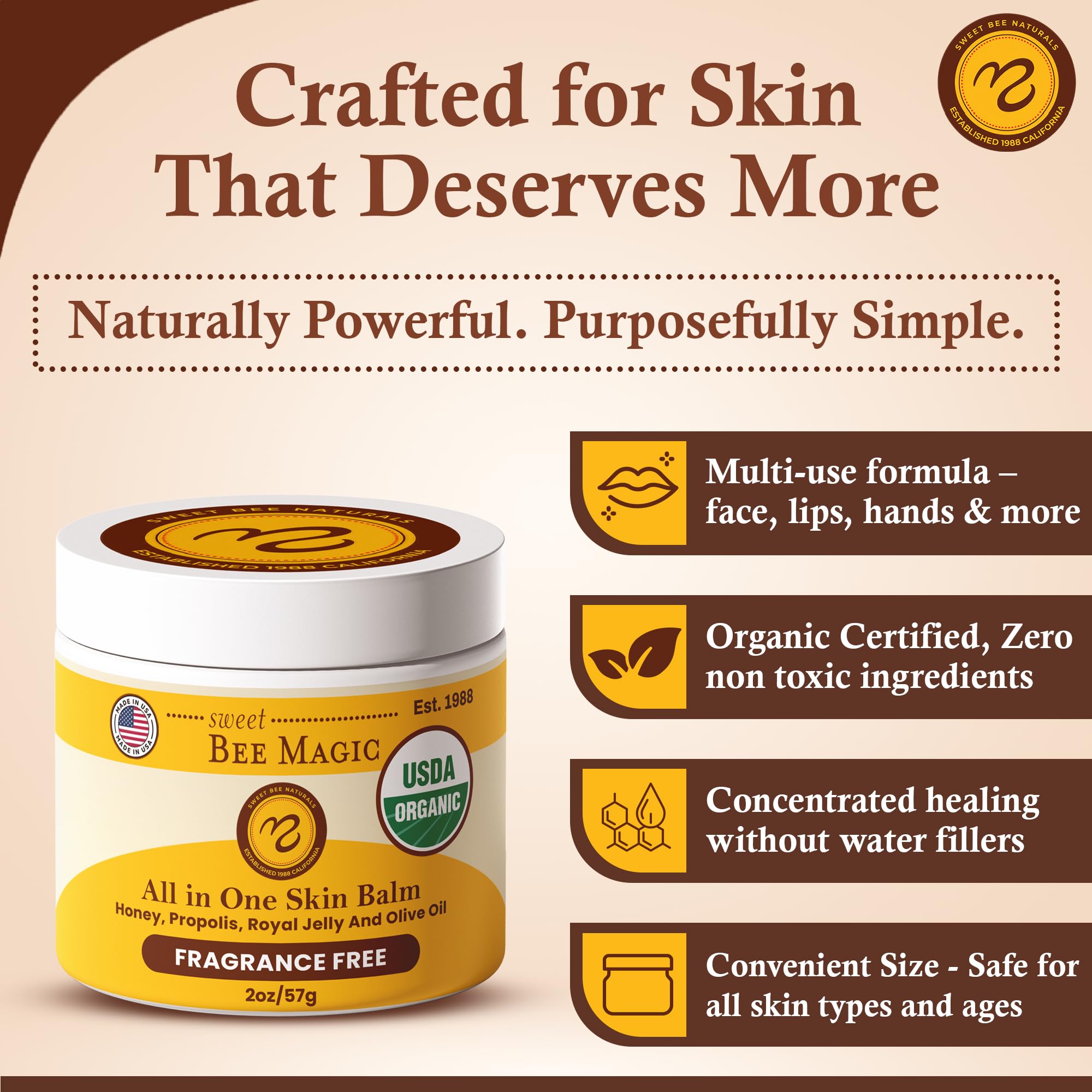 Sweet Bee Naturals organic ingredients with honey and propolis suggest soothing care