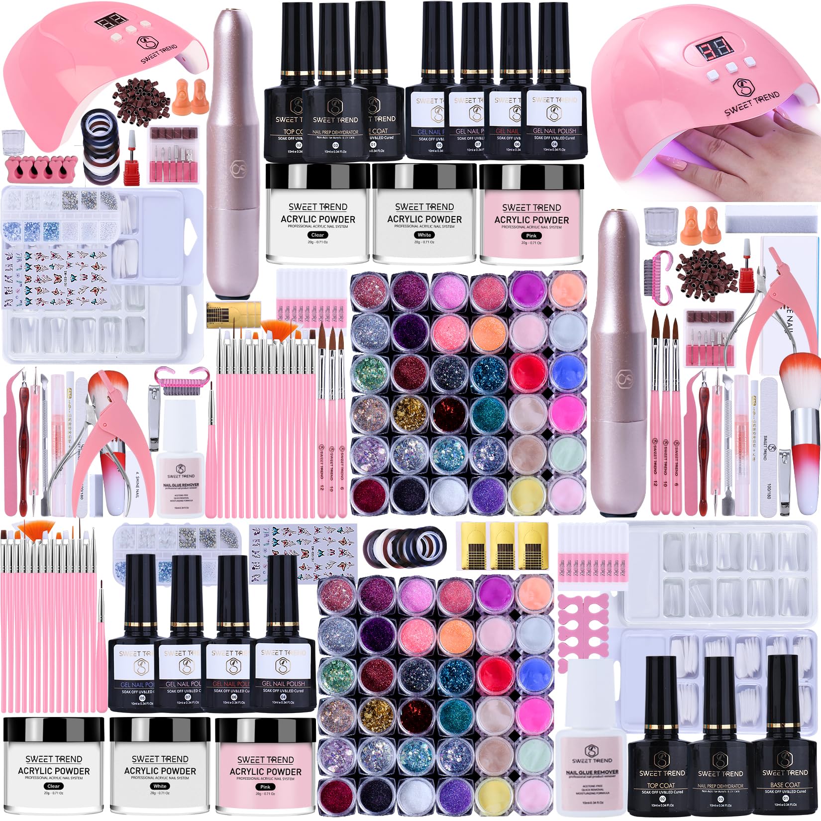 Sweet Trend acrylic nail kit bundle shows a complete beginners home salon setup for creative nails