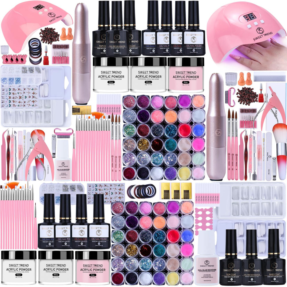 Sweet Trend acrylic nail kit bundle shows a complete beginners home salon setup for creative nails