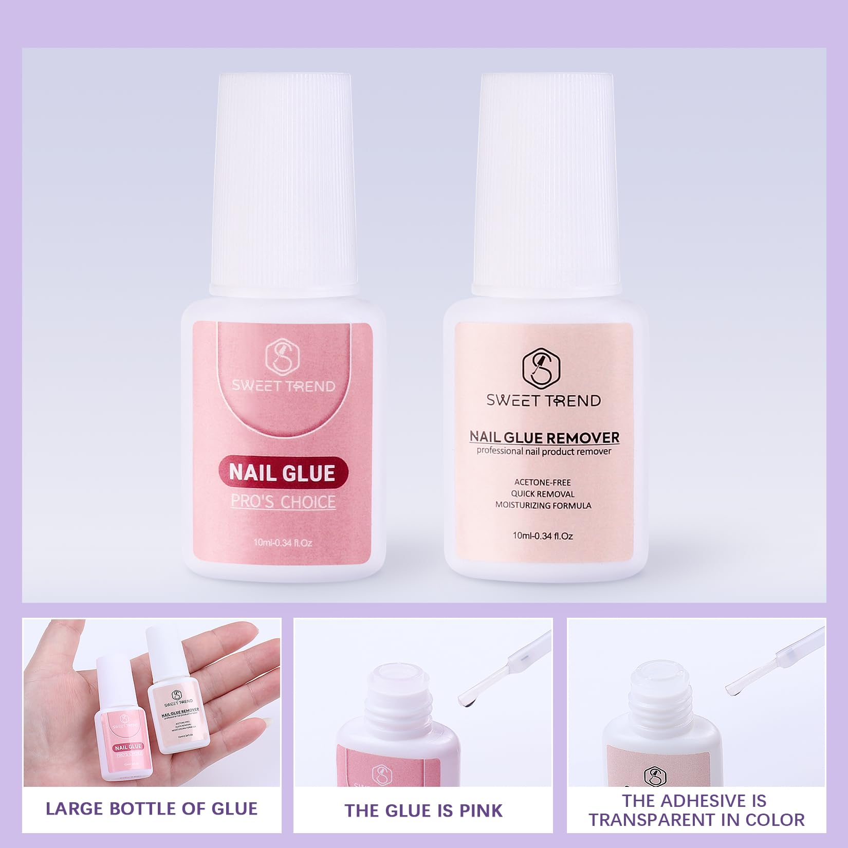 Sweet Trend nail glue and remover for secure adhesion