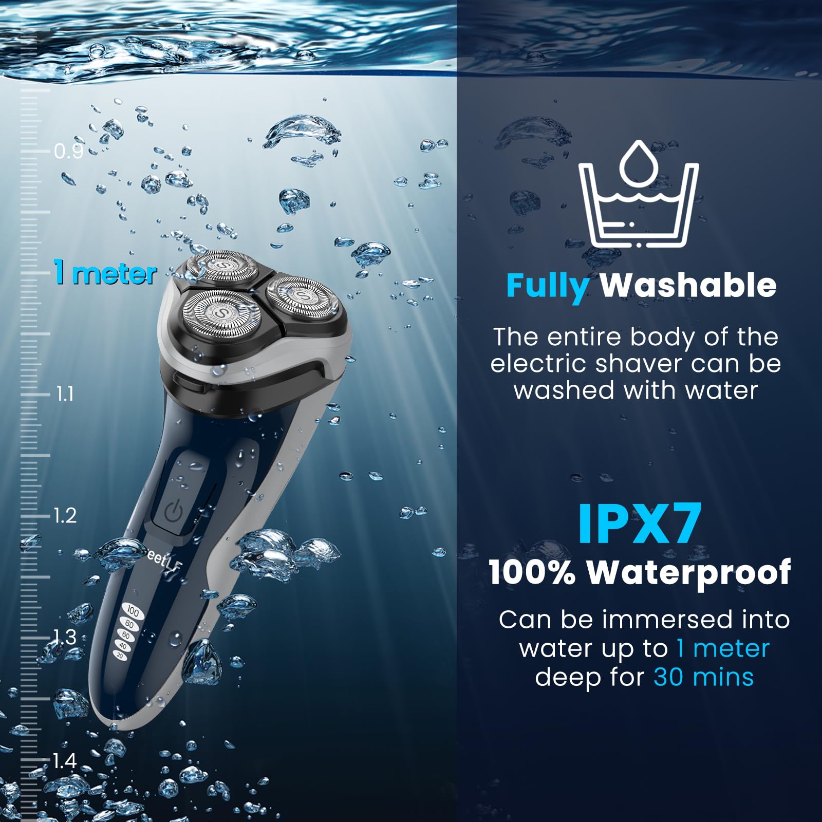 SweetLF blue razor IPX7 waterproof for wet or dry grooming