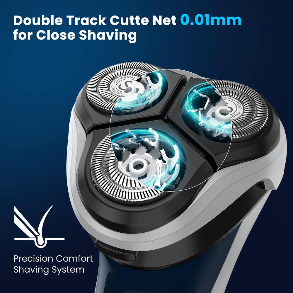 SweetLF blue razor in shower demonstrates versatile wet-dry use