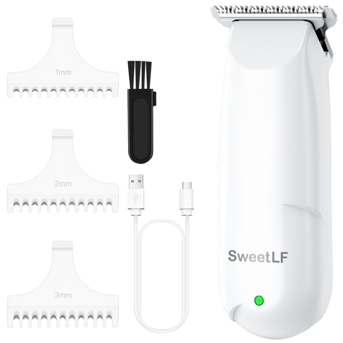 SweetLF Hair Clippers packaging closeup highlights compact design for quick purchasing decisions.