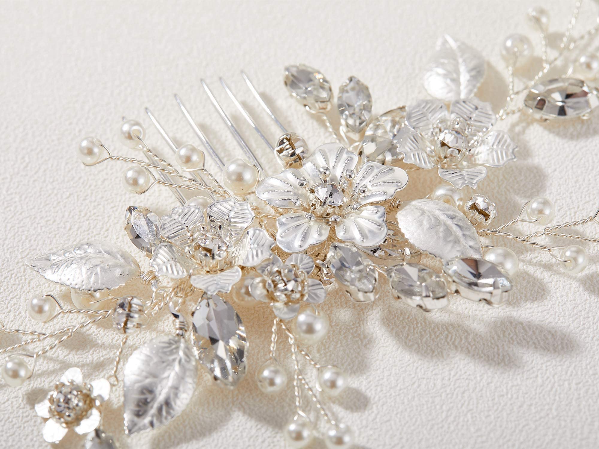 SWEETV bridal hair accessory matches wedding dress tones for cohesive bridal look.