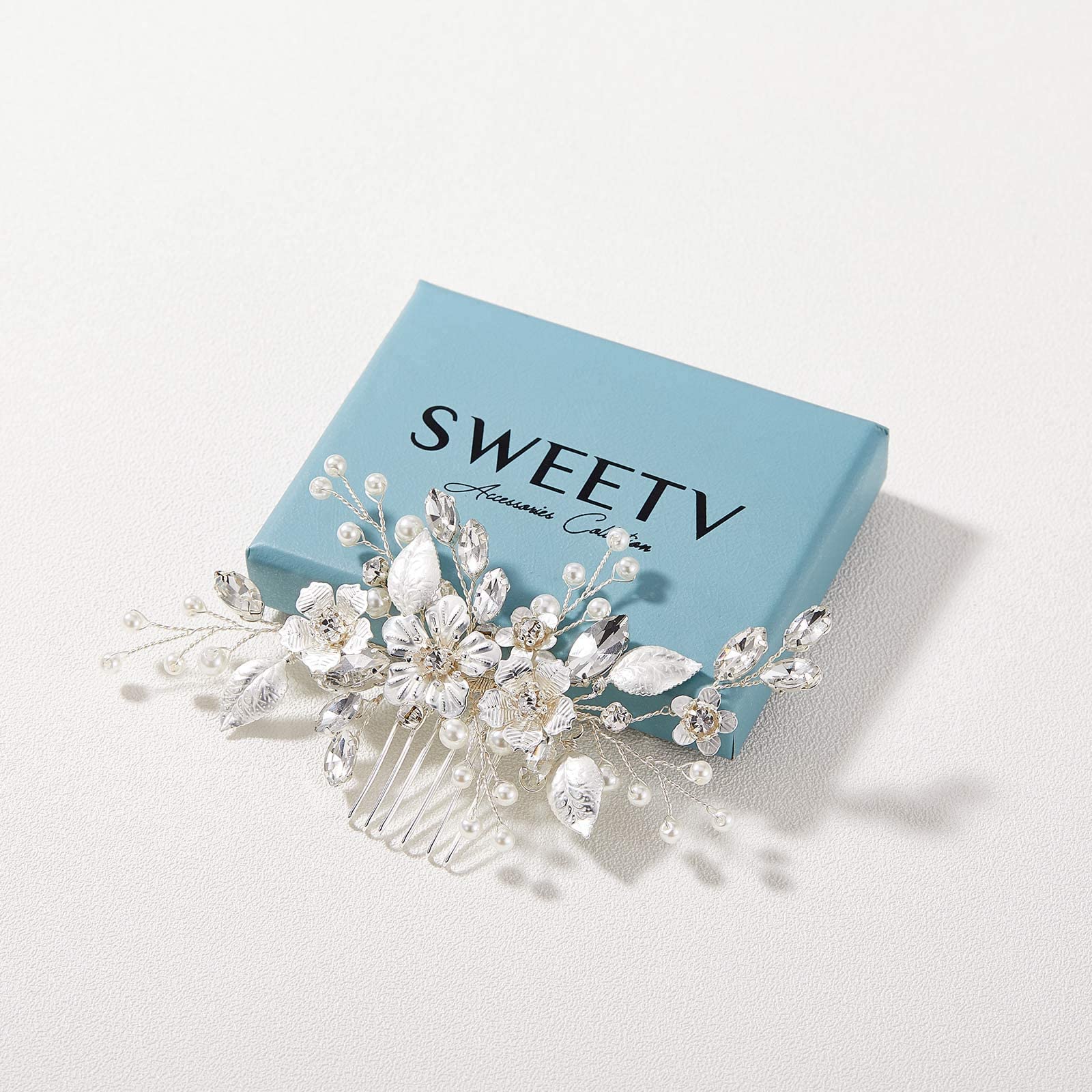 SWEETV bridal hair comb worn on-model to illustrate classic wedding styling options.