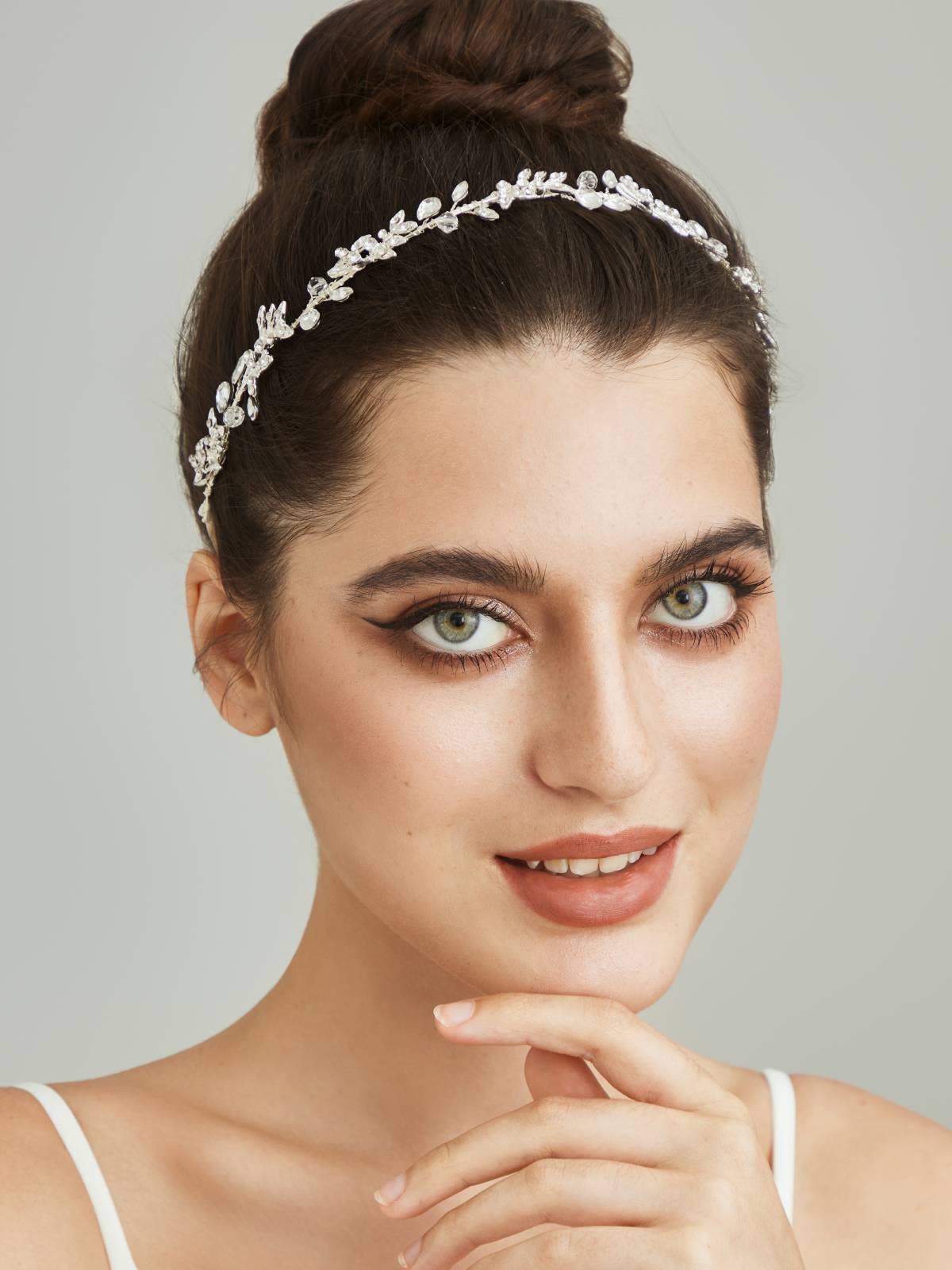 SWEETV bridal headband loop ends secured with ribbon for secure wear