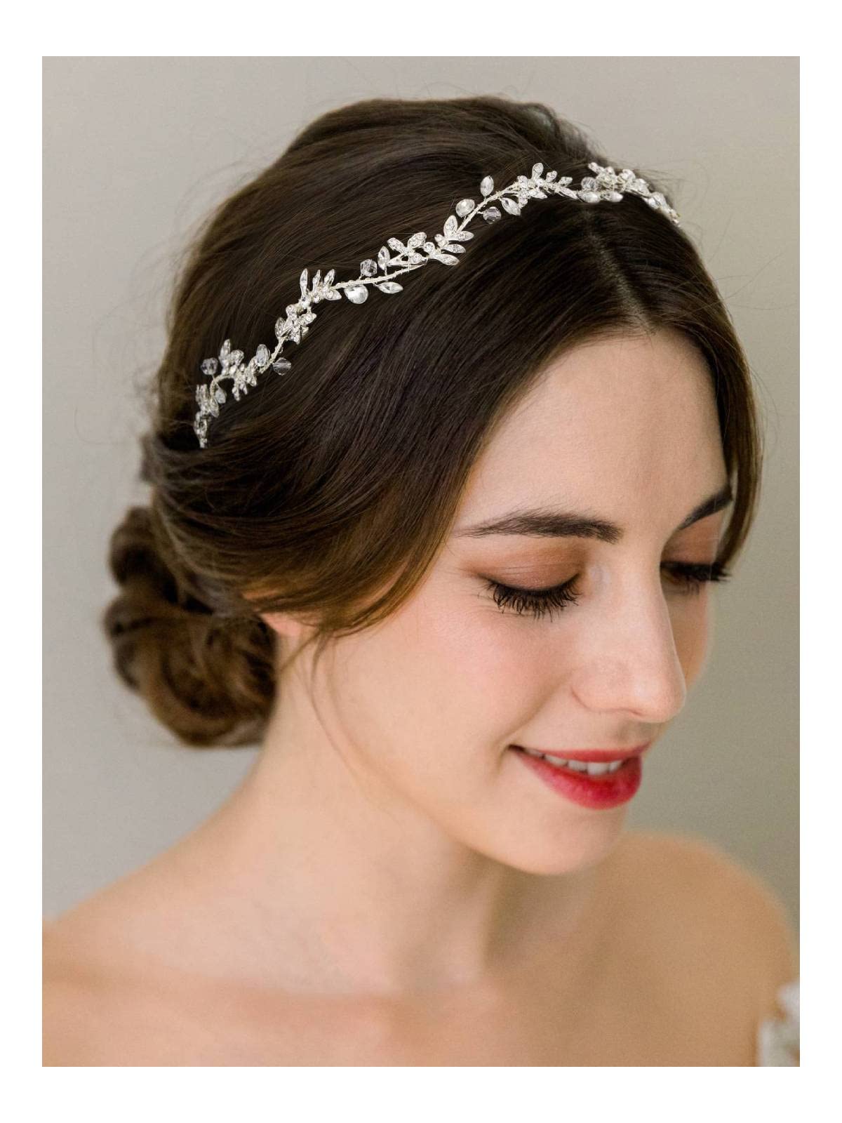 SWEETV rhinestones bridal headband on bride shimmering for wedding day glow