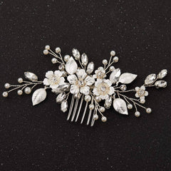 SWEETV silver bridal hair comb with crystals and pearls adds timeless wedding sparkle on your wedding day.