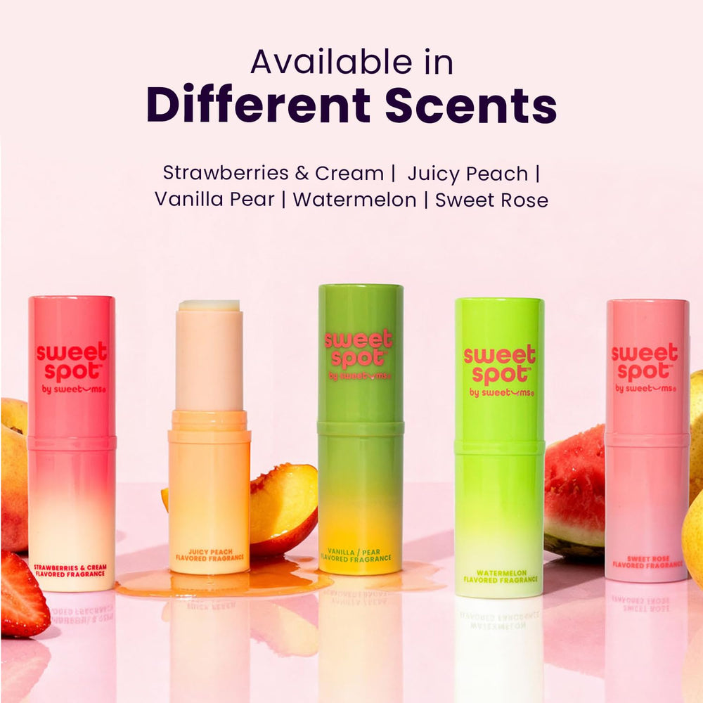Sweetums SweetSpot lip and pulse use close-up illustrates multi-point fragrance.