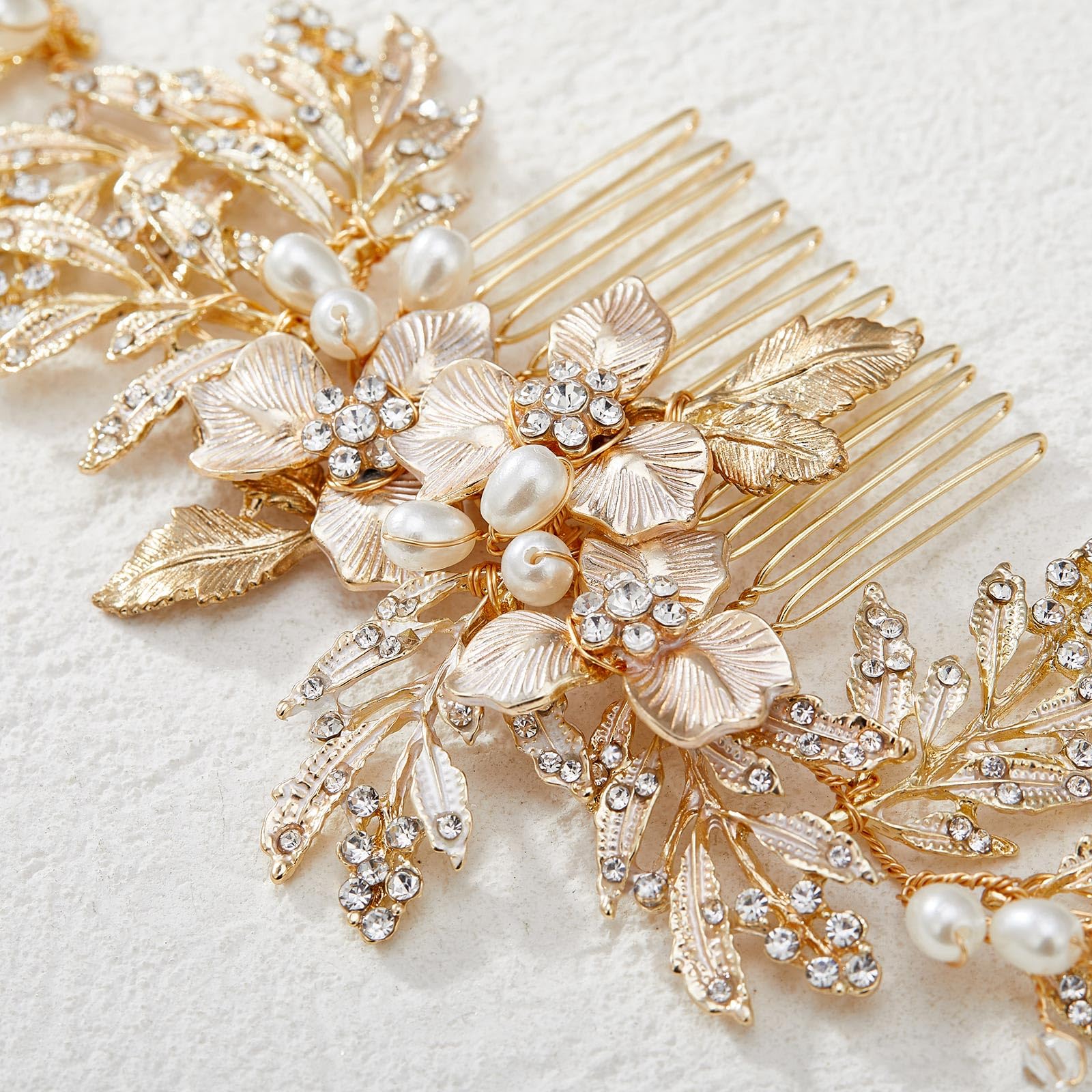 SWEETV bridesmaid hair accessory complements different dresses with subtle sparkle.