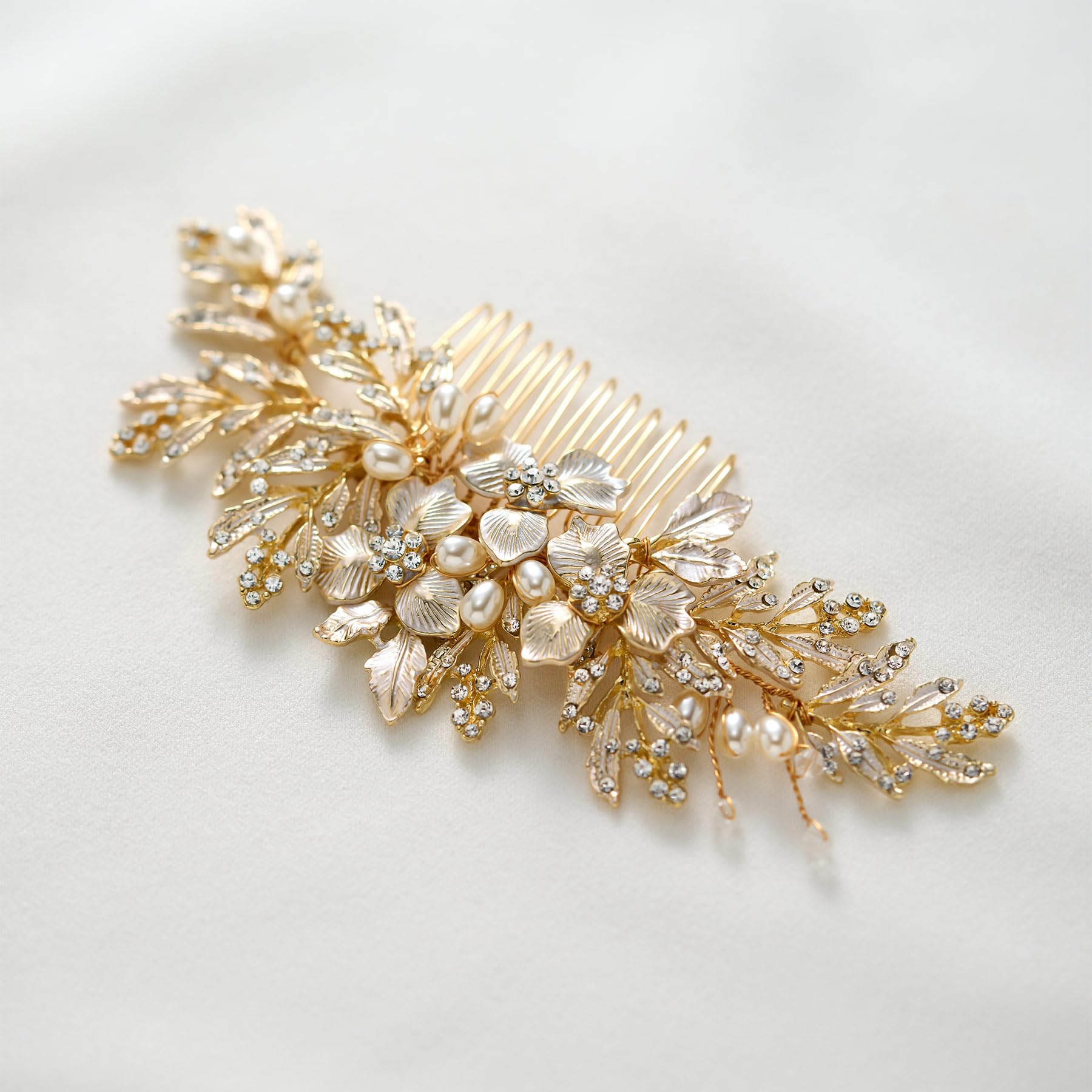 SWEETV flower-inspired wedding hairpiece pairs beautifully with wedding gowns and veils.