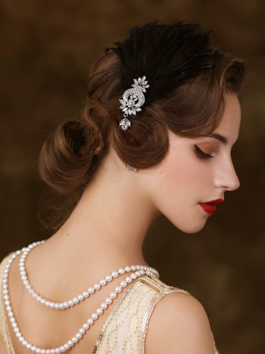 SWEETV ostrich feather detail adds soft movement to hairstyle