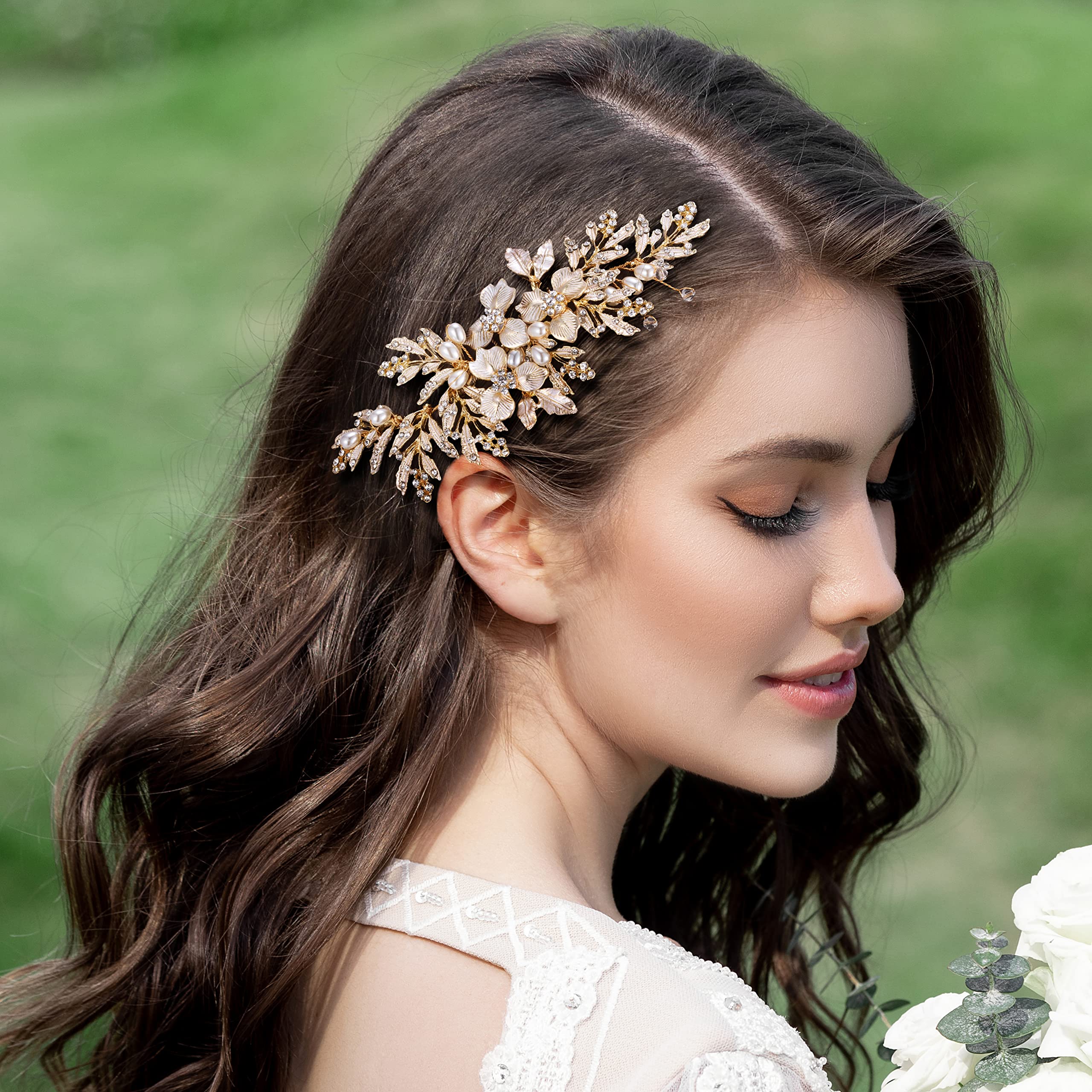 SWEETV updo hair comb clip secures intricate styles with delicate bendable branches.