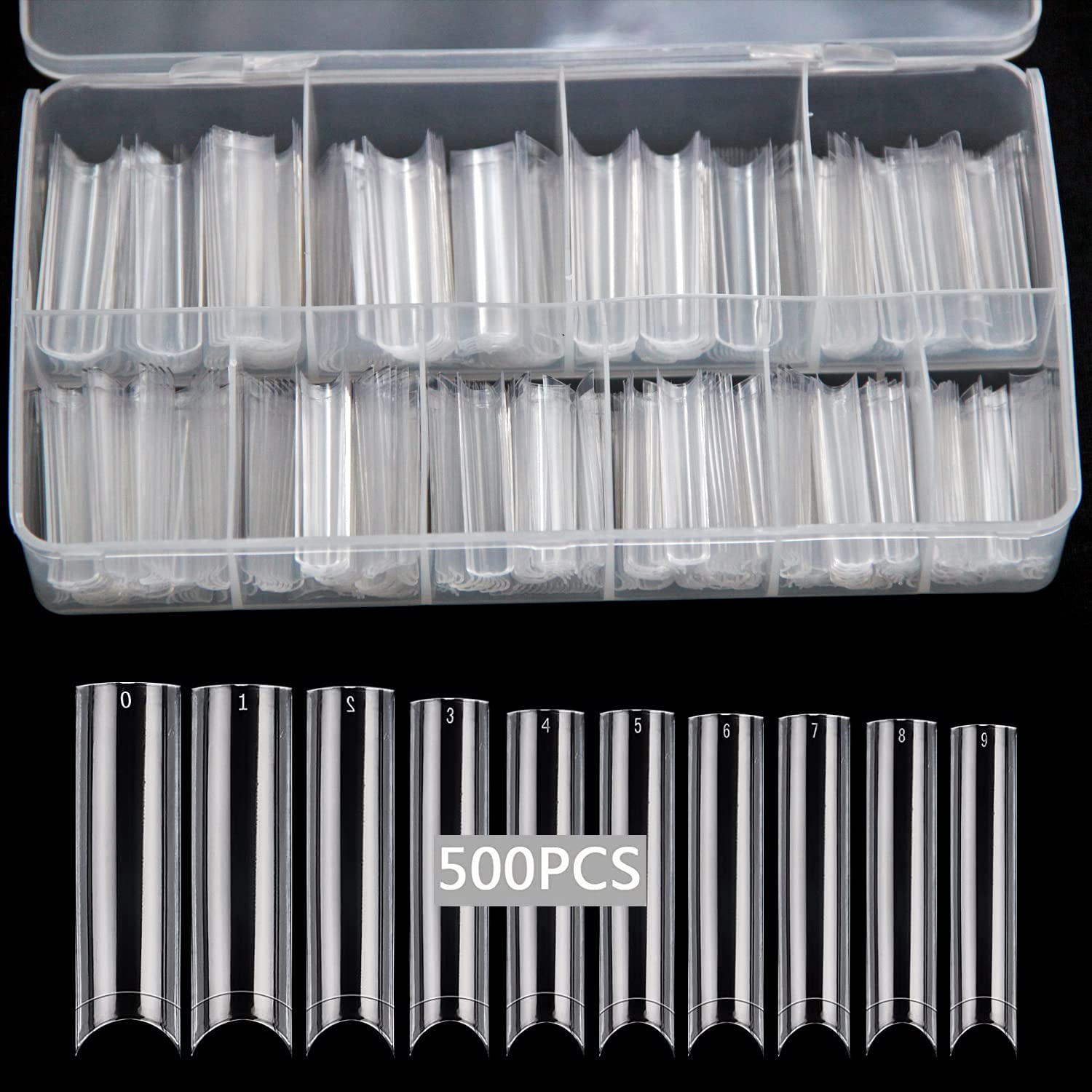 SWETIDY 500pcs clear nail tips in ten sizes for DIY manicures