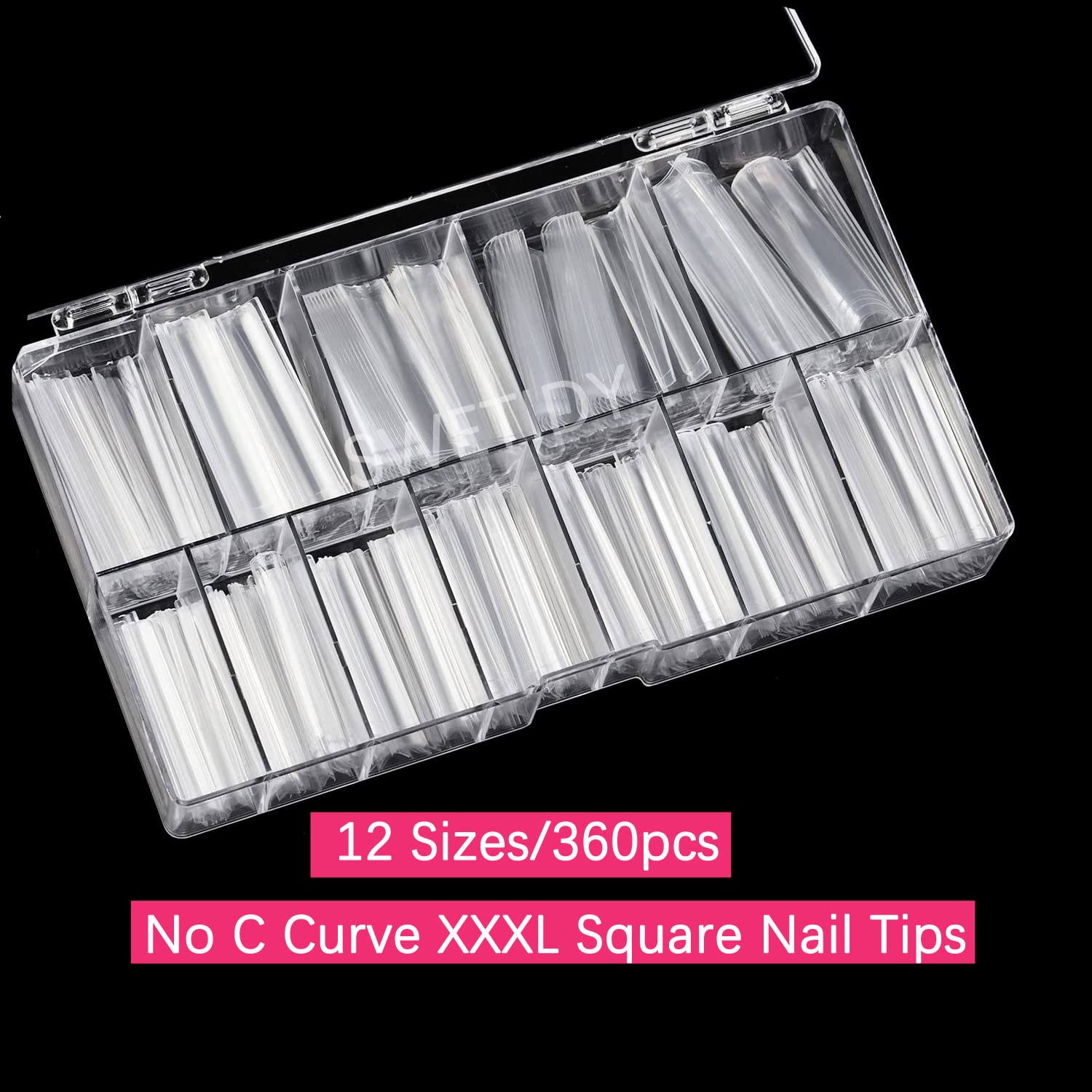 SWETIDY clear long-square nail tips laid out for precise acrylic and gel applications.