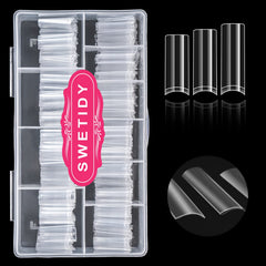 SWETIDY clear nail tips in a sturdy box for organized storage and quick access.