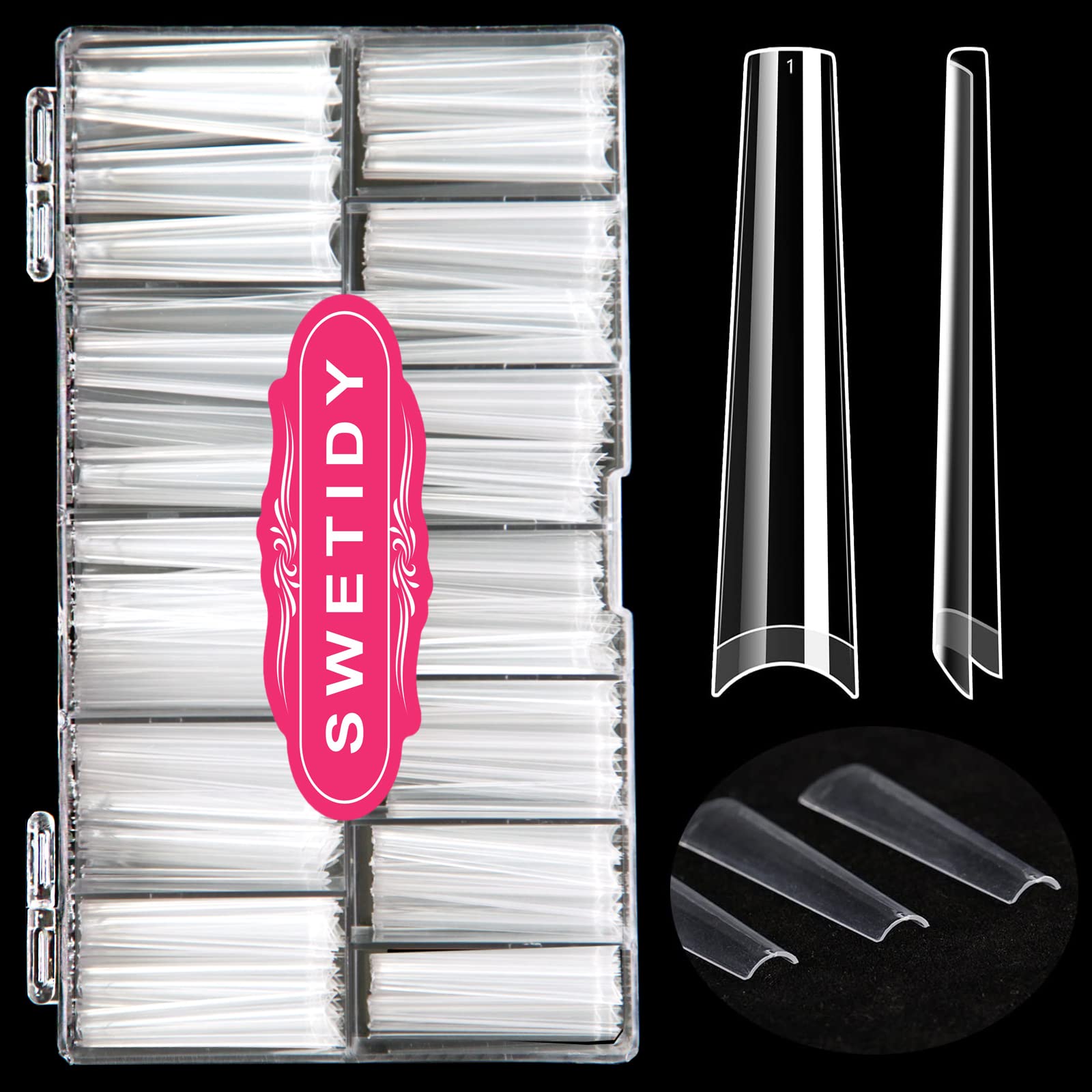 SWETIDY No C Curve 3XL coffin tips in a box for durable wear