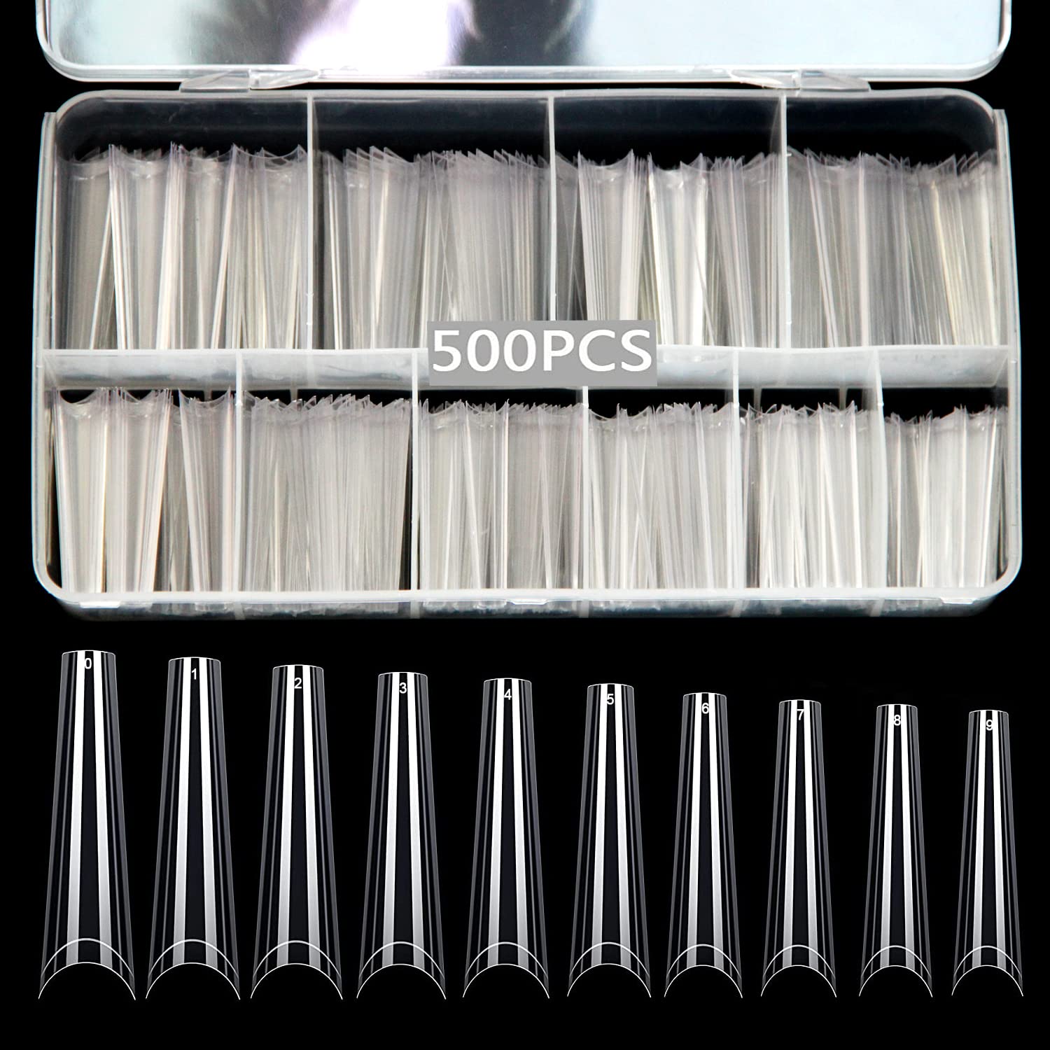 SWETIDY XXL no C Curve coffin tips 10 sizes showing versatile nail fit.