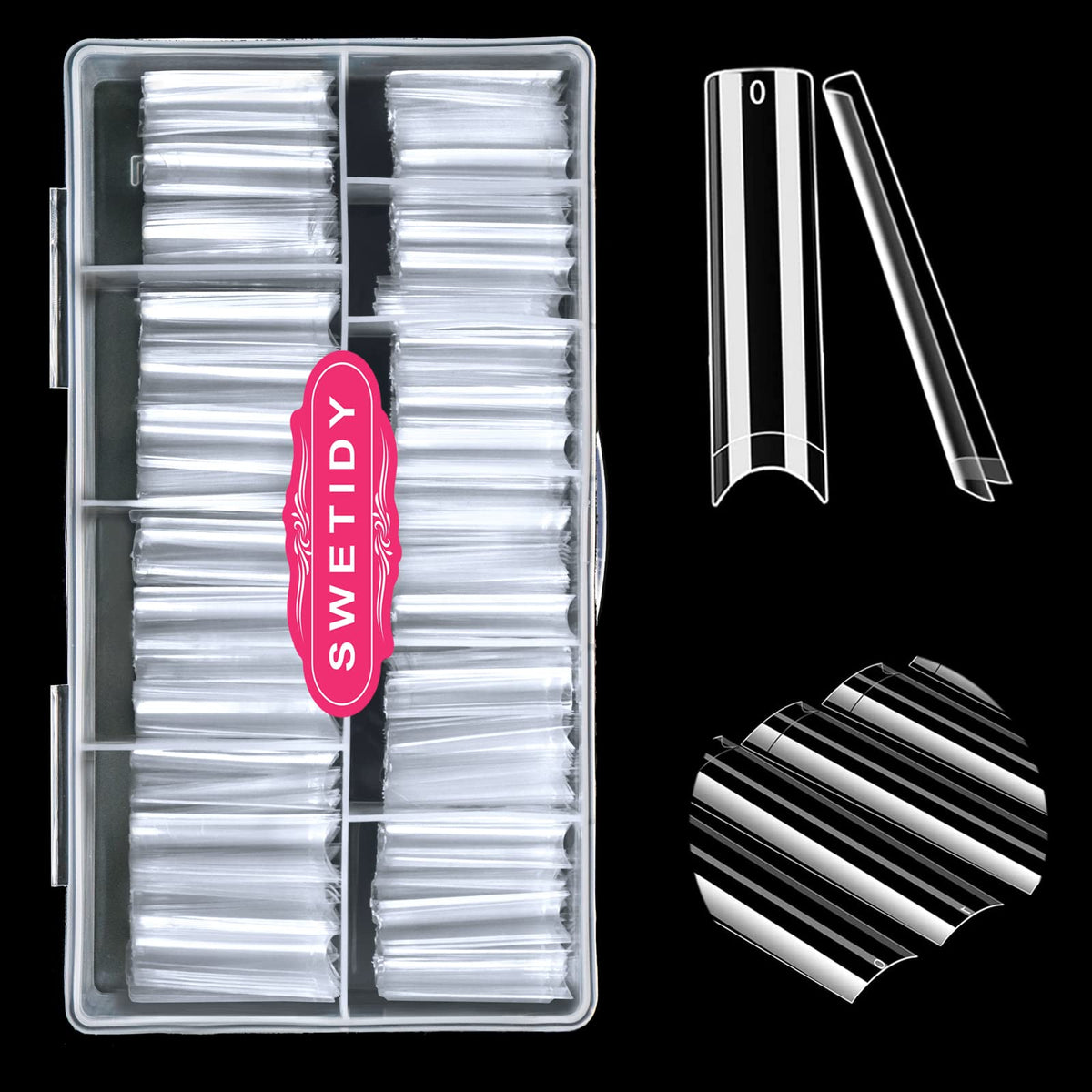 SWETIDY XXL No C Curve square nail tips pack for natural-looking extensions